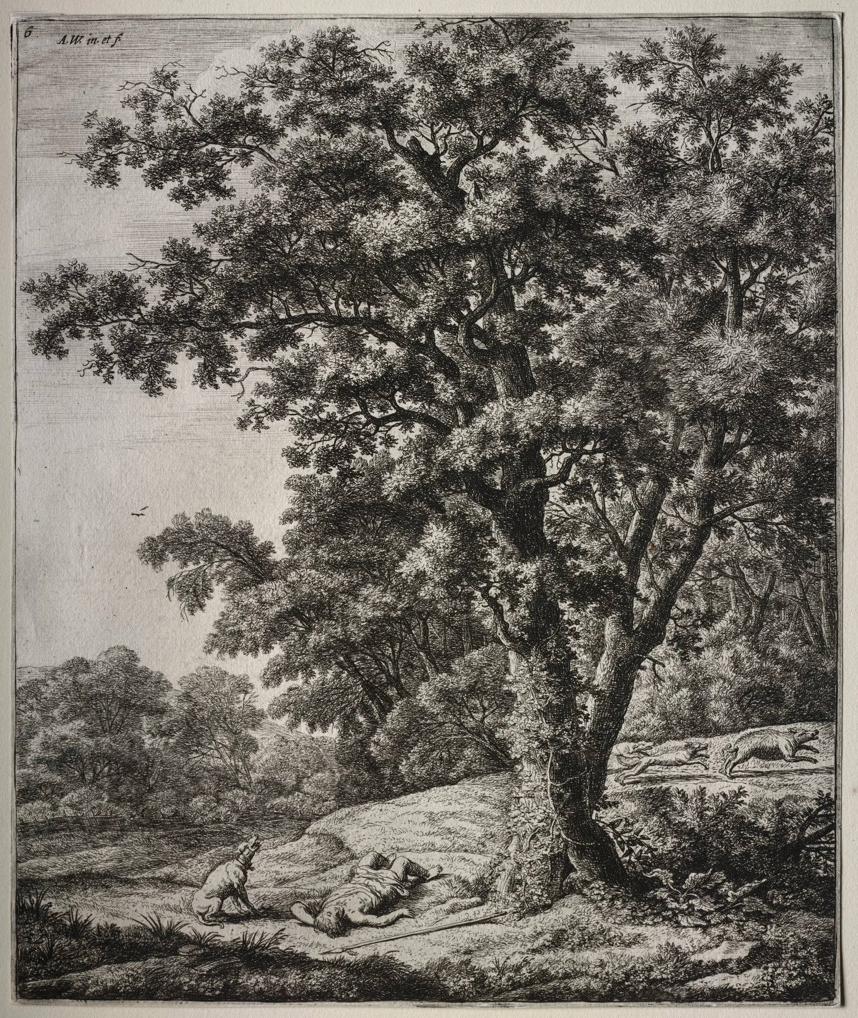 Six large upright landscapes with scenes from Ovid's Metamorphoses: The Death of Adonis, by Antonie Waterloo, 1665