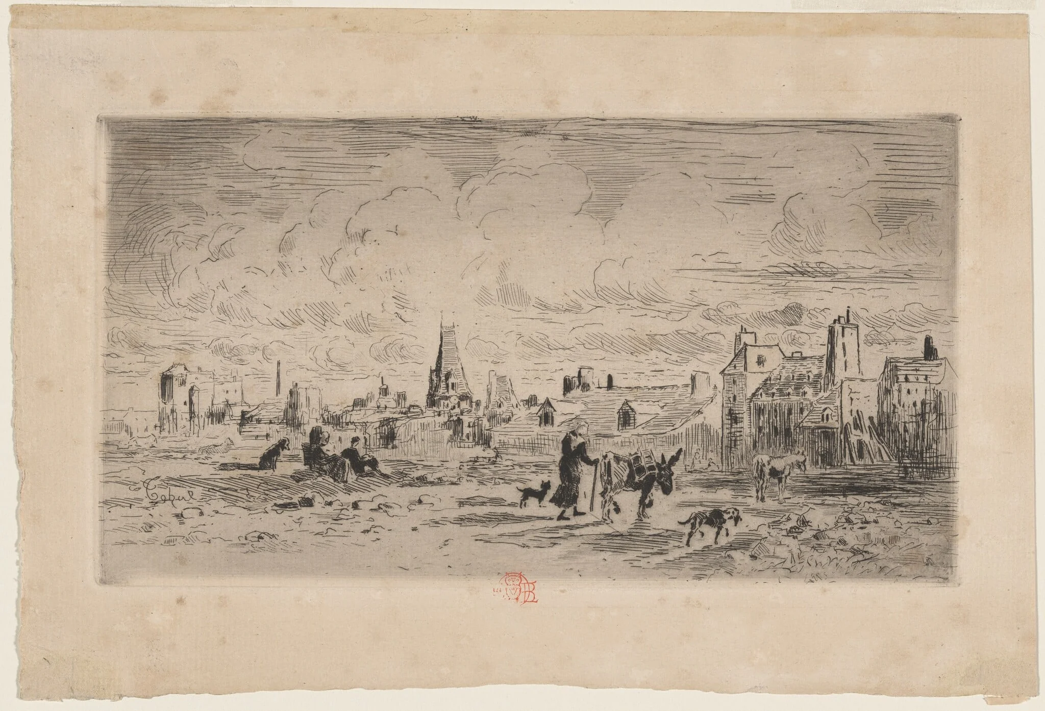 Les Anes de Saint-Medard, by Félix-Hilaire Buhot, ink, 1874