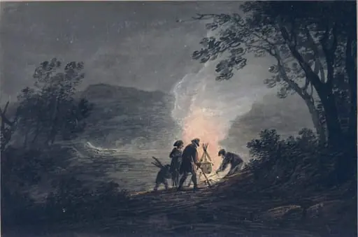 Figures round a Blazing Fire