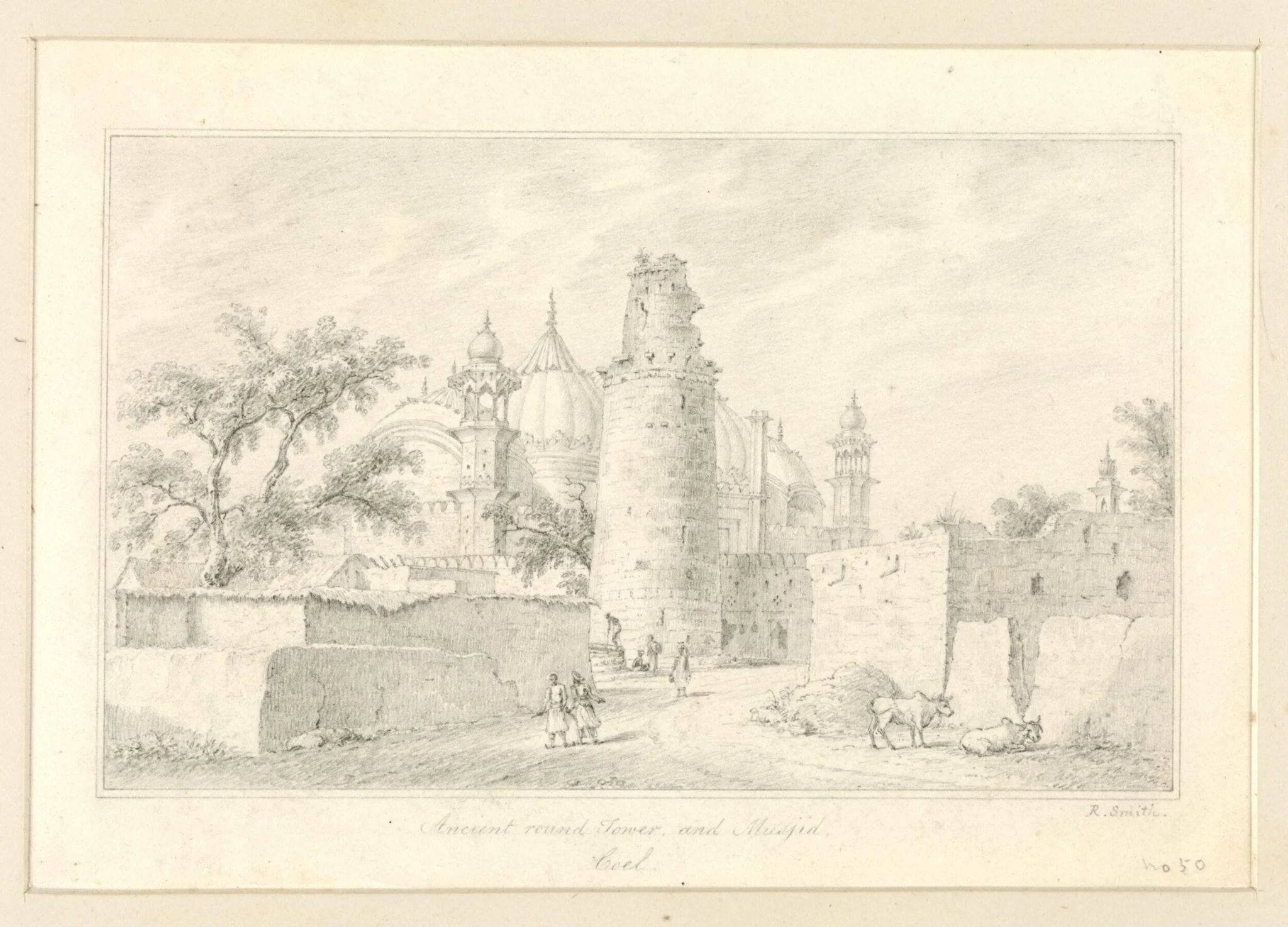 Ancient round tower and Musjid, Coel., by Robert Captain Smith, 1830