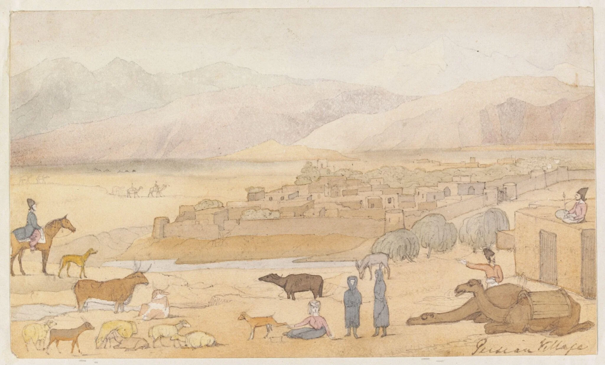 Persian Village, by Godfrey Thomas Vigne, watercolor, 1833