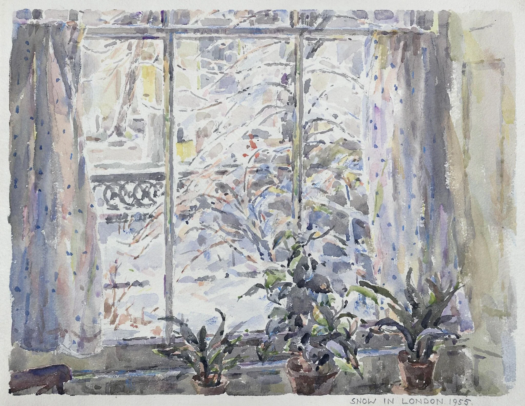 Snow in London, by Percy Hague Jowett, watercolor, 1955