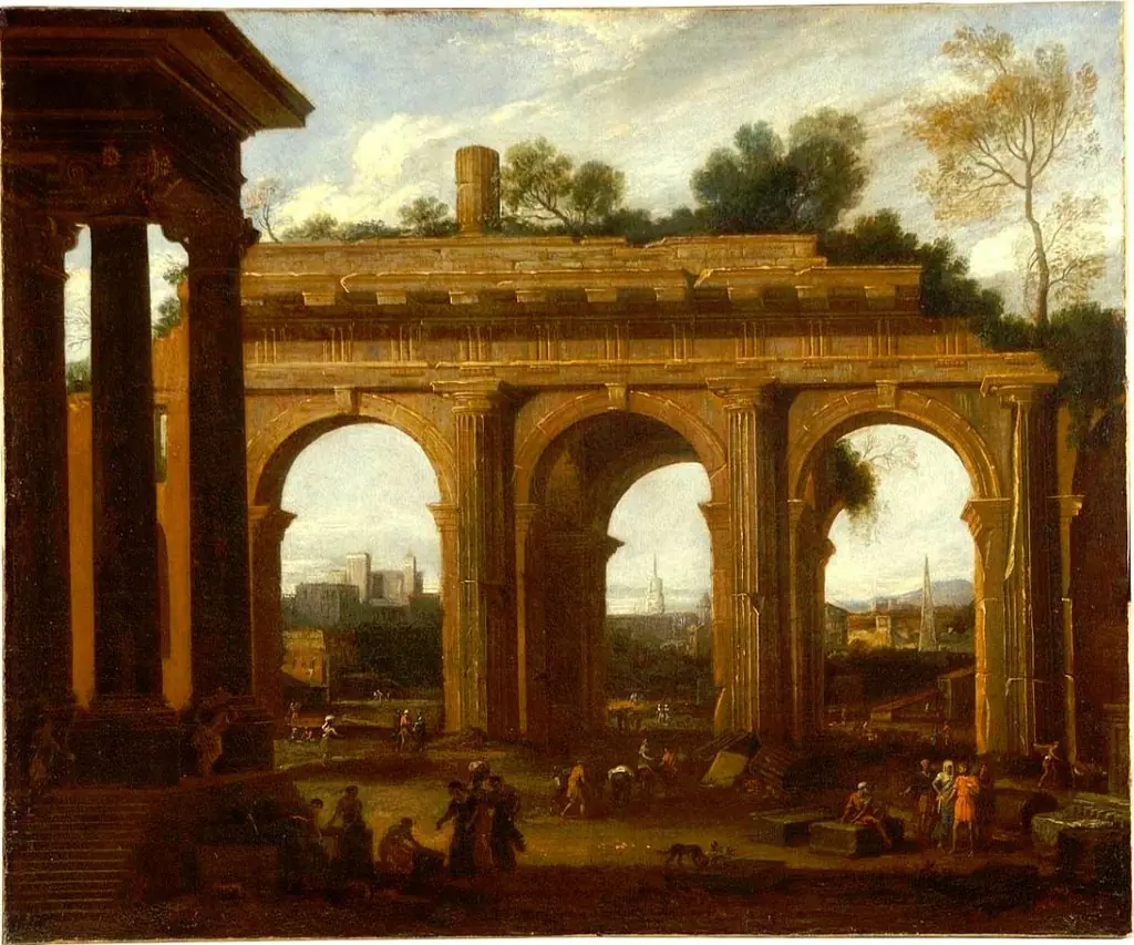 Landscape with ruins and figure