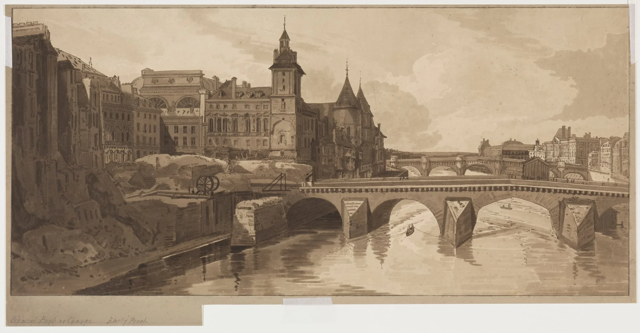 Selection of Twenty of the Most Picturesque Views in Paris:View of Pont au Change, by Girtin, 1802