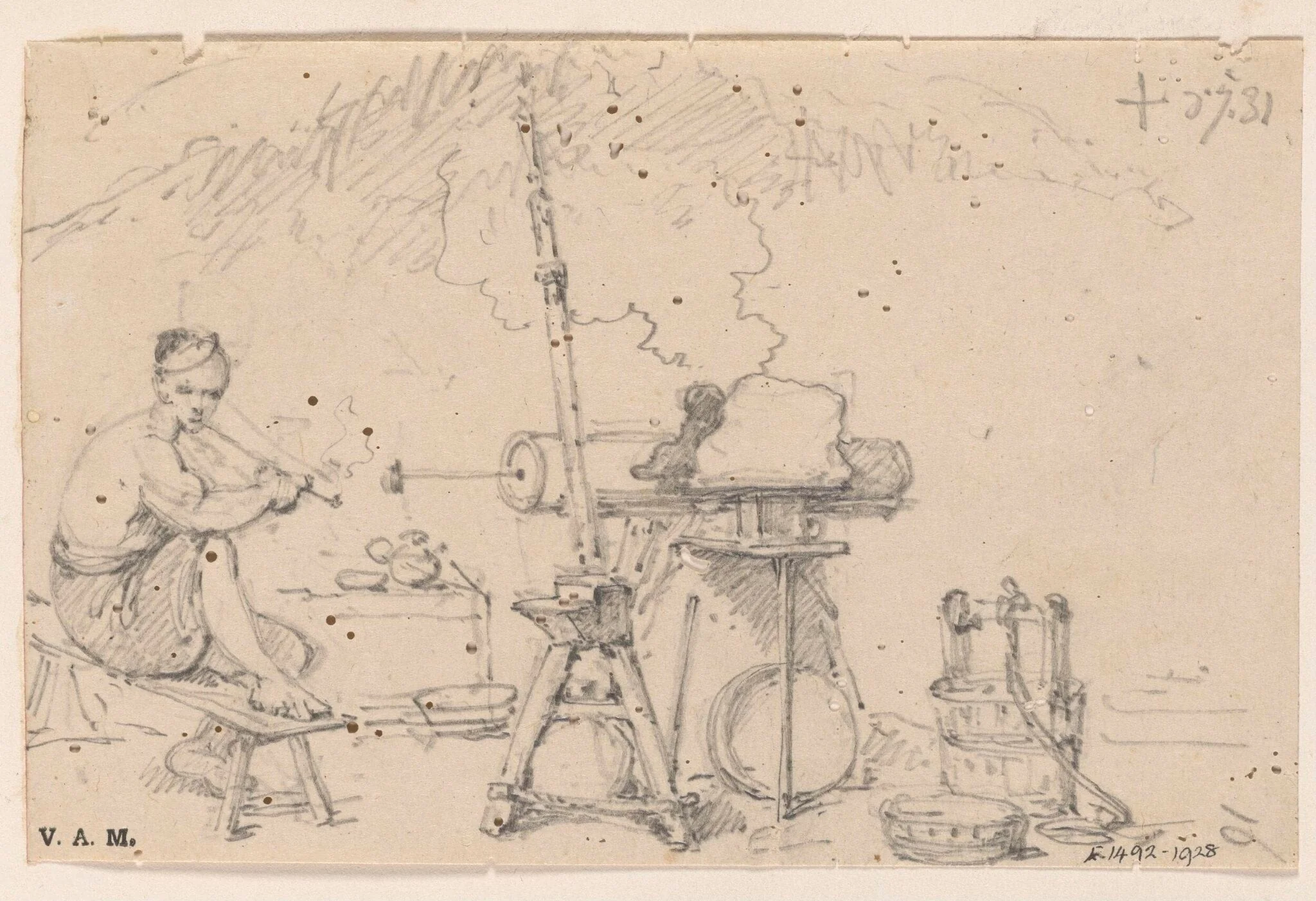 A Chinese blacksmith at his forge, by George Chinnery, 6
