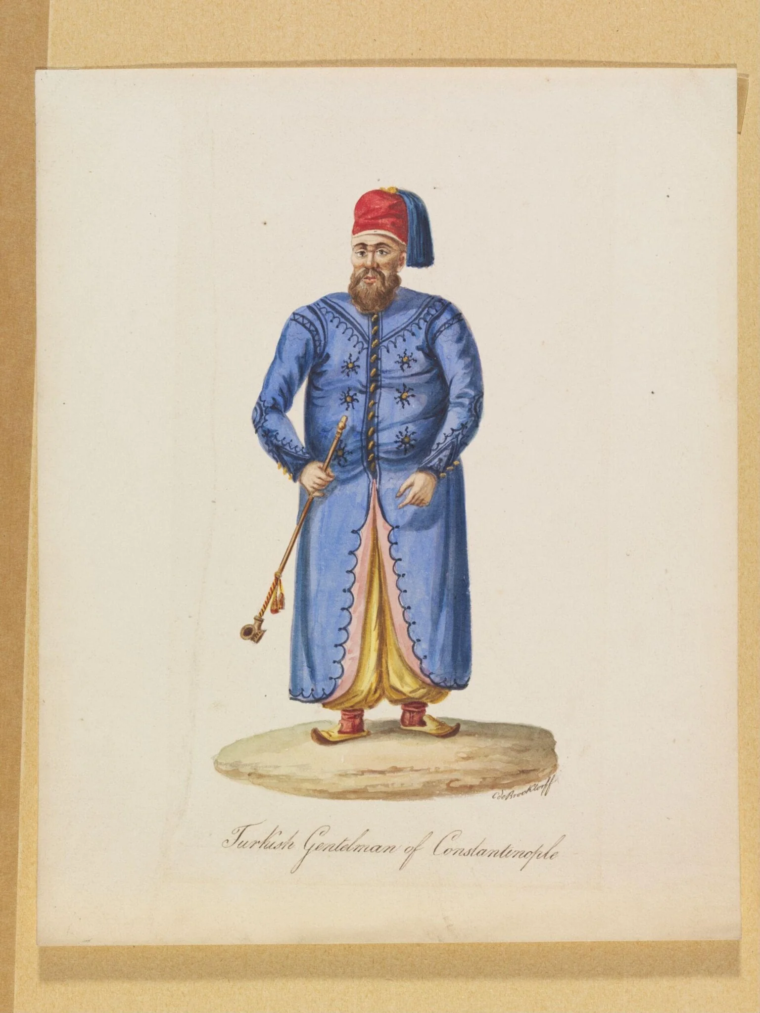 Turkish Gentelman of Constantinople [sic], by Charles Frederick or Carlo Federico Brockdorff, watercolor, 1835