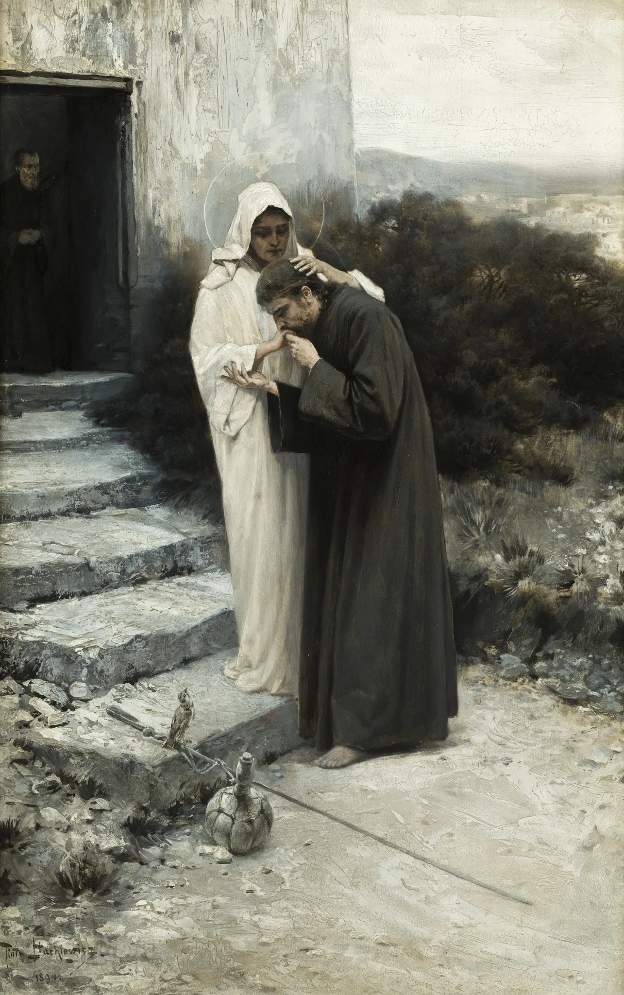 Our Lady Says Farewell to Christ. The Cycle "Legend of Our Lady", by Piotr Stachiewicz, oil, 1898