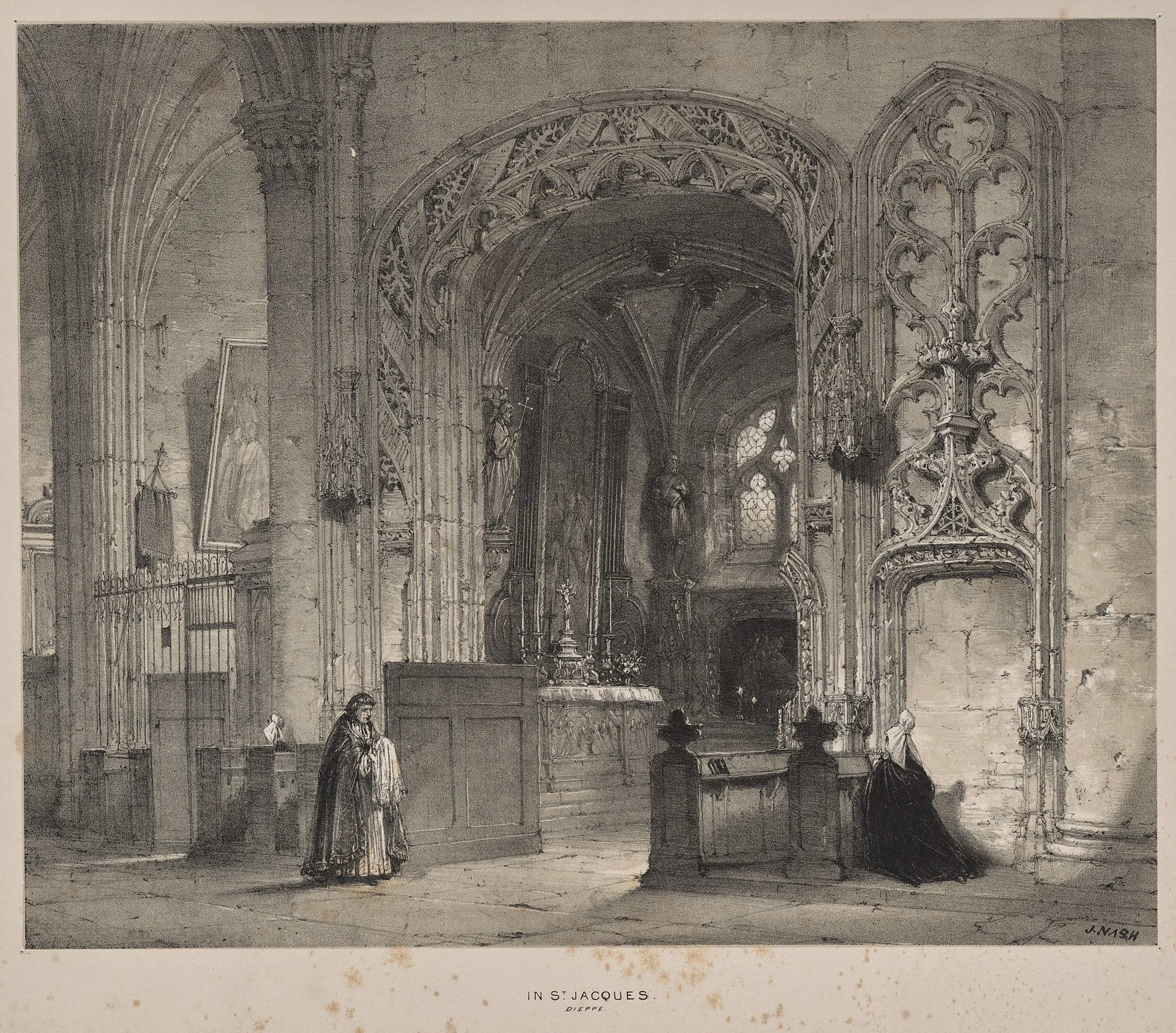 Architecture of the Middle Ages:  Chapel in St. Jacques, Dieppe, by Joseph Nash, 1838