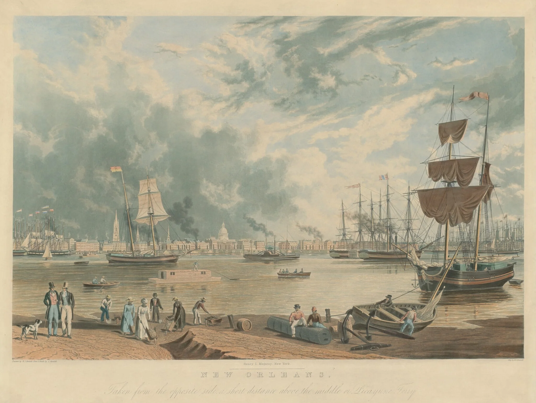 New Orleans: Taken from the Opposite Side, a Short Distance above the Middle or Picayyune Ferry, by William James Bennett, ink, 1841
