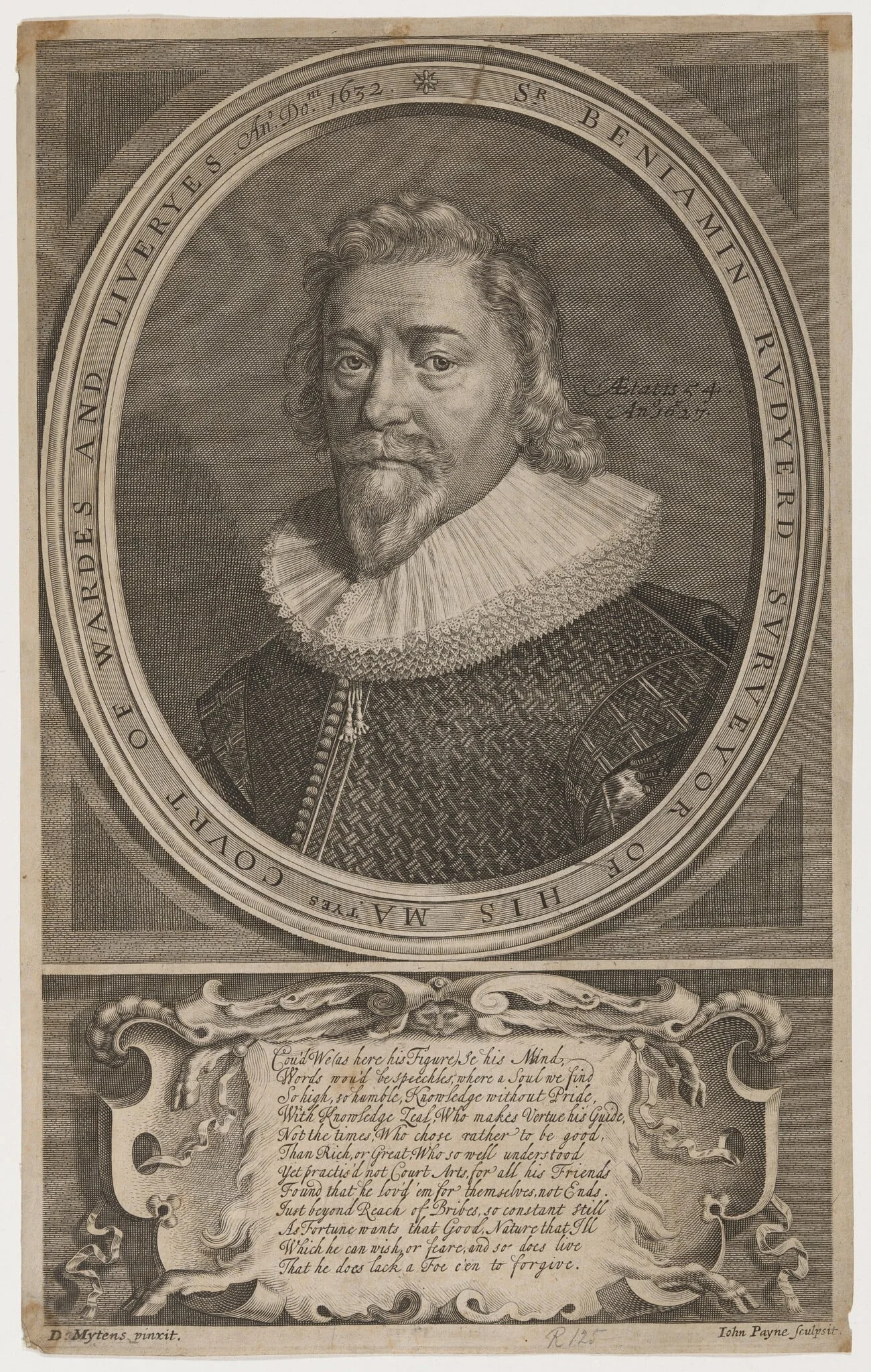 Sir Benjamin Rudyerd, Politician and Poet, by John Payne, ink, 1627