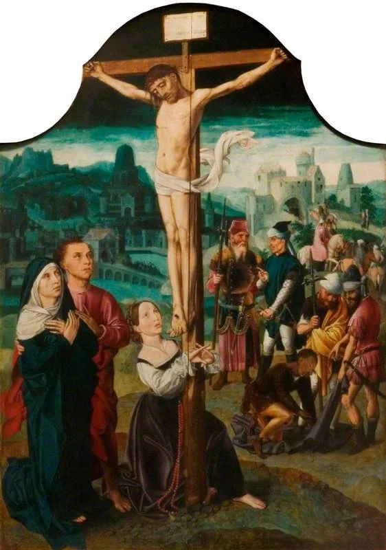 The Crucifixion with Mary Magdalen at the Foot of the Cross (triptych, centre panel), by Unknown, oil, 1500