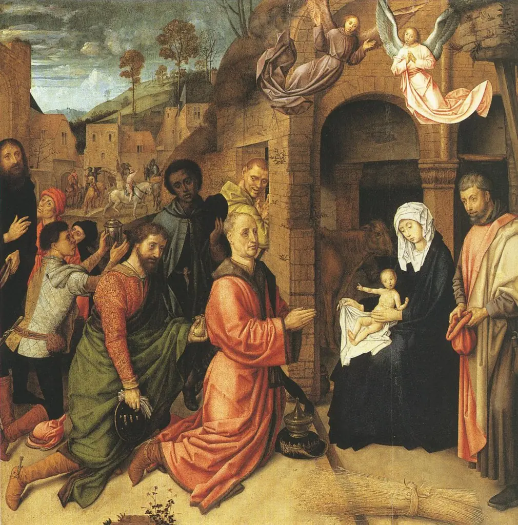 Adoration of the Magi before the stable on the hill