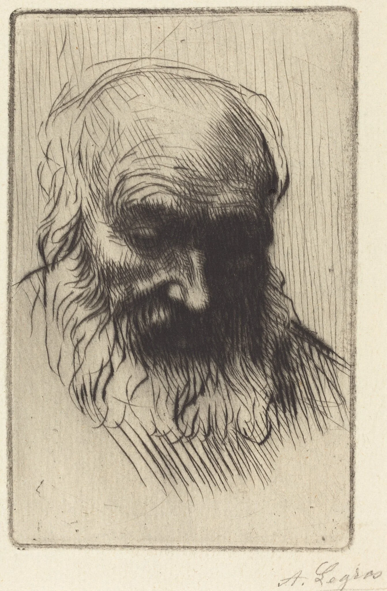 Head of an Old Man (Etude de tete), by Alphonse Legros, ink, 1874