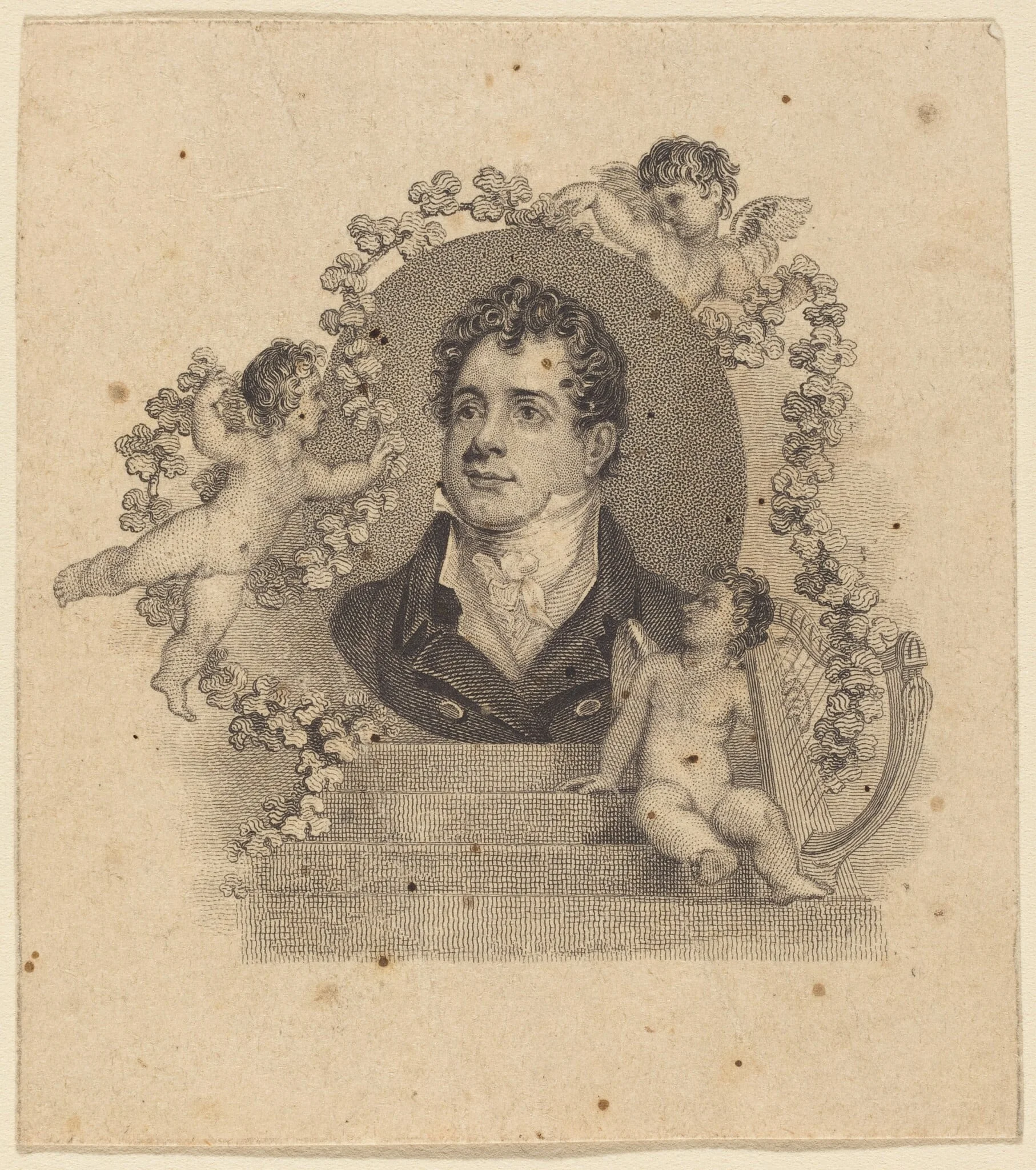 Portrait of a Young Gentleman Surrounded by Cupids; Lord Byron?, by British 19th Century, ink, 1801