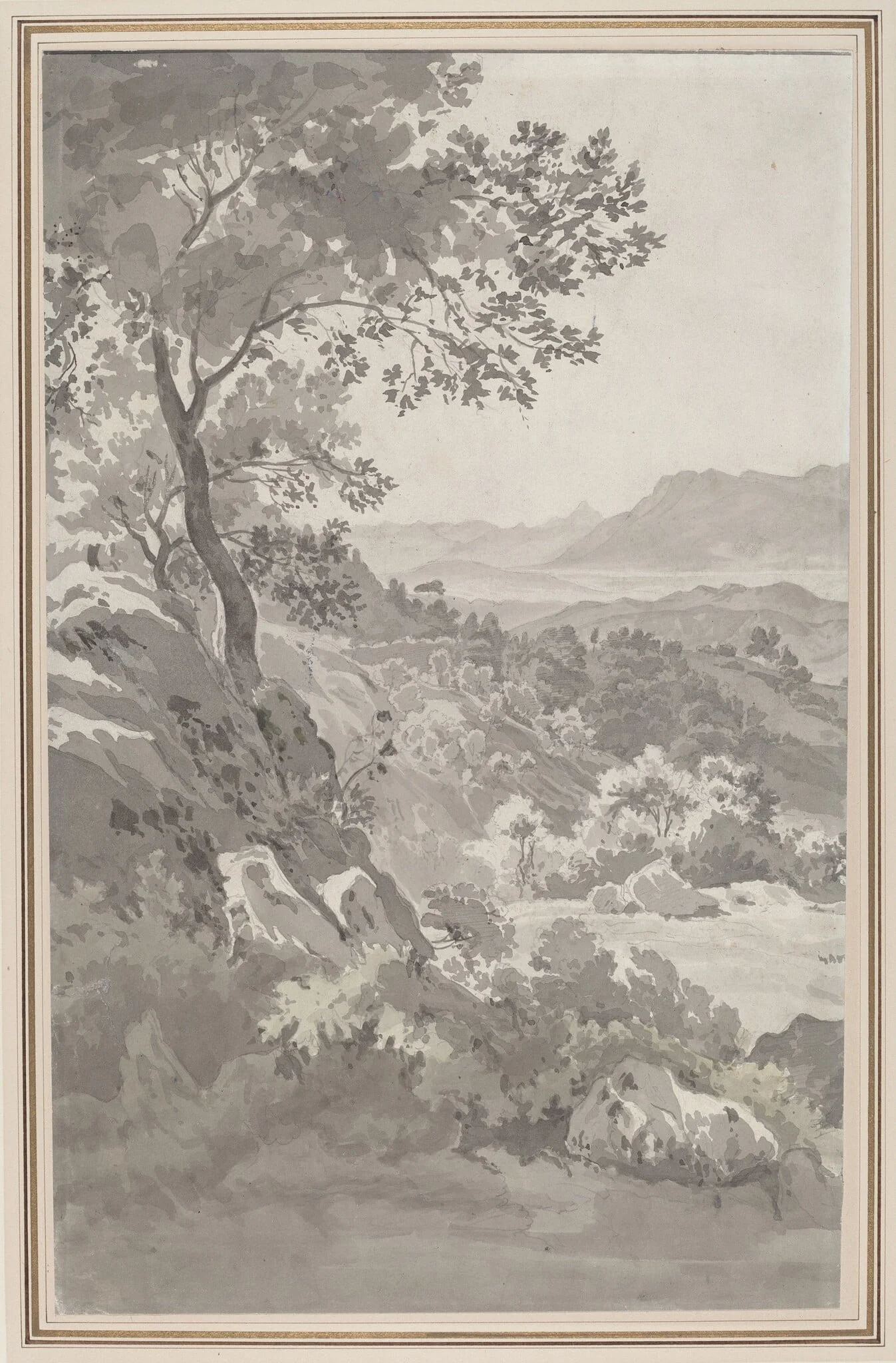 Valley in the Italian Campagna, by Dutch 19th Century, graphite, 1824