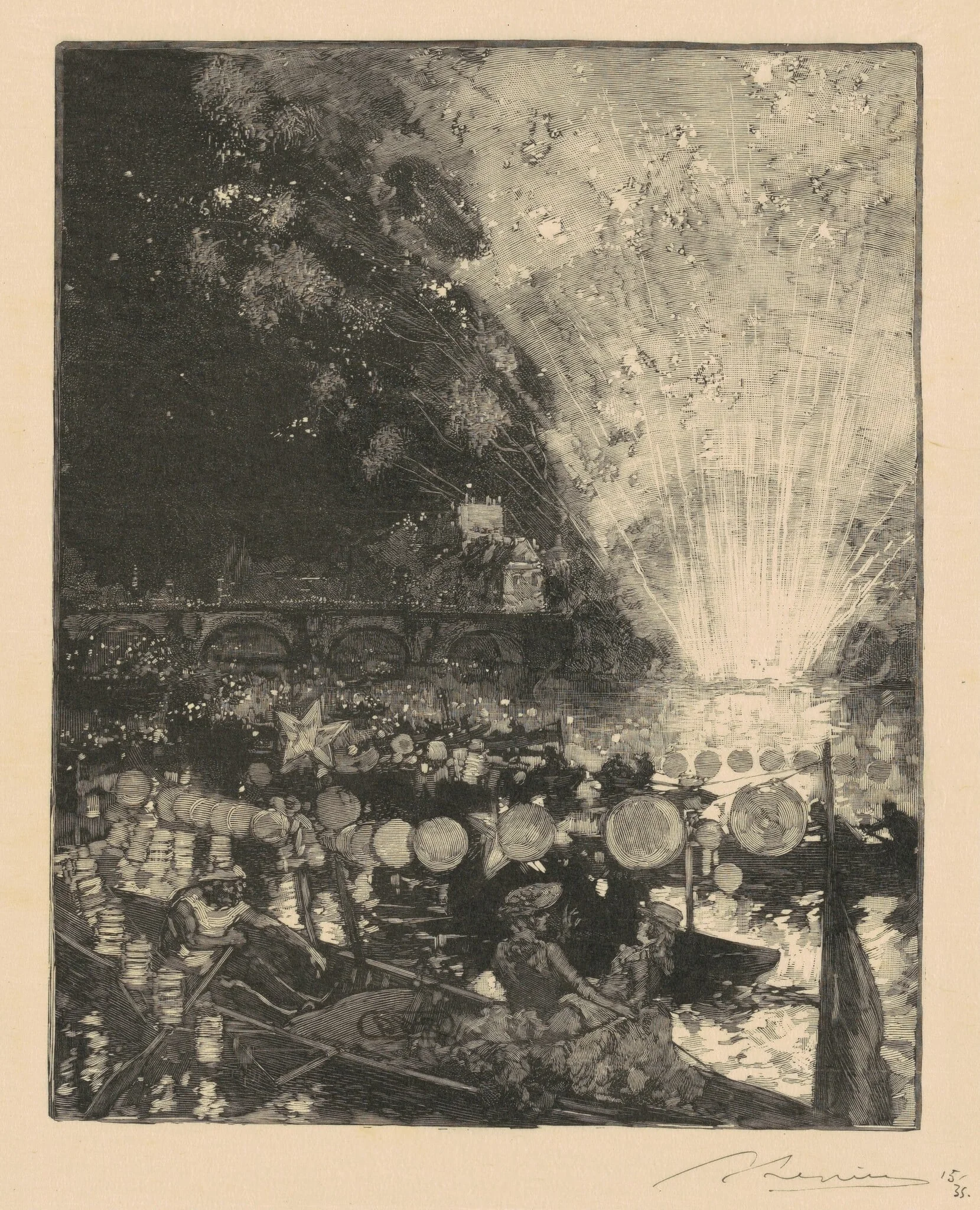 Fete Venetienne sur la Seine, by Auguste Lepère, ink, 1893