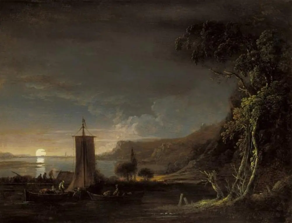 Moonlit river landscape