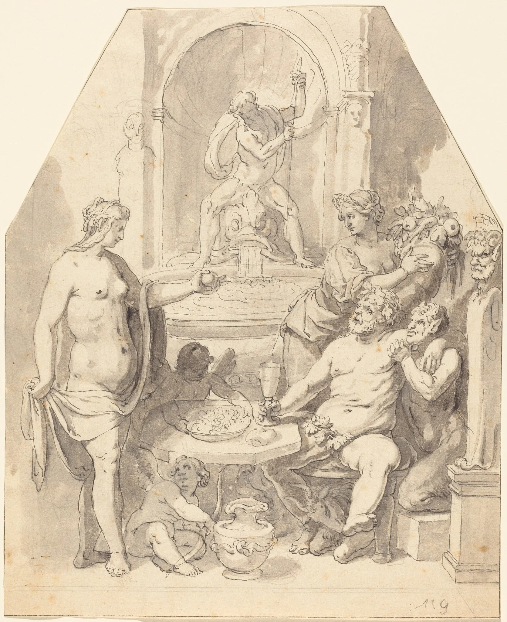 Without Ceres and Bacchus, Venus Freezes, by Johann Matthias Kager, ink, 1594