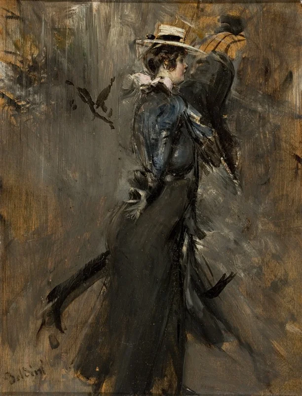 Lady Wearing a Straw Bonnet (Morning Promenade), by Giovanni Boldini, oil, 1902