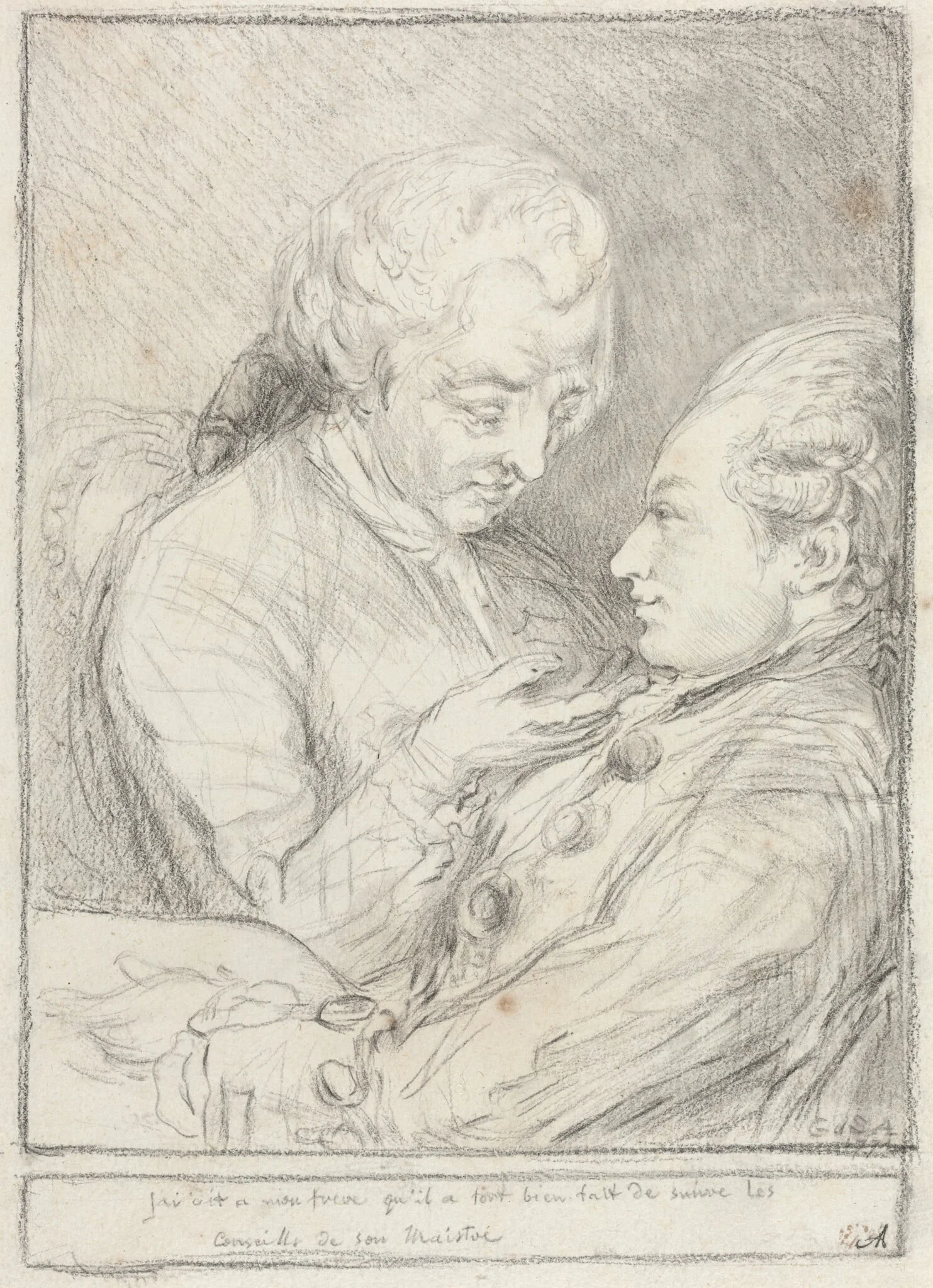 Portrait of the Artist with His Younger Brother, Augustin Saint-Aubin, by Unknown, graphite, 1771