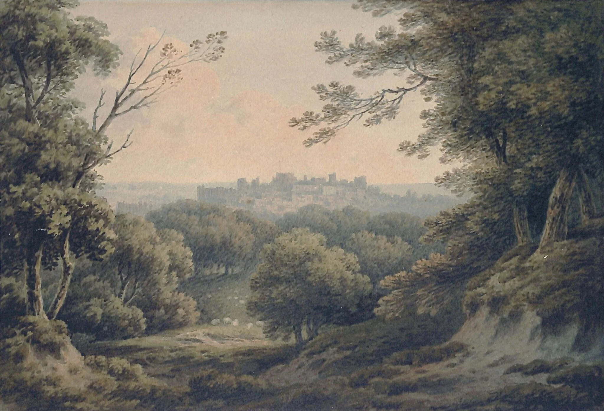Distant view of Windsor Castle, by John 'Warwick' Smith, watercolor, 1770
