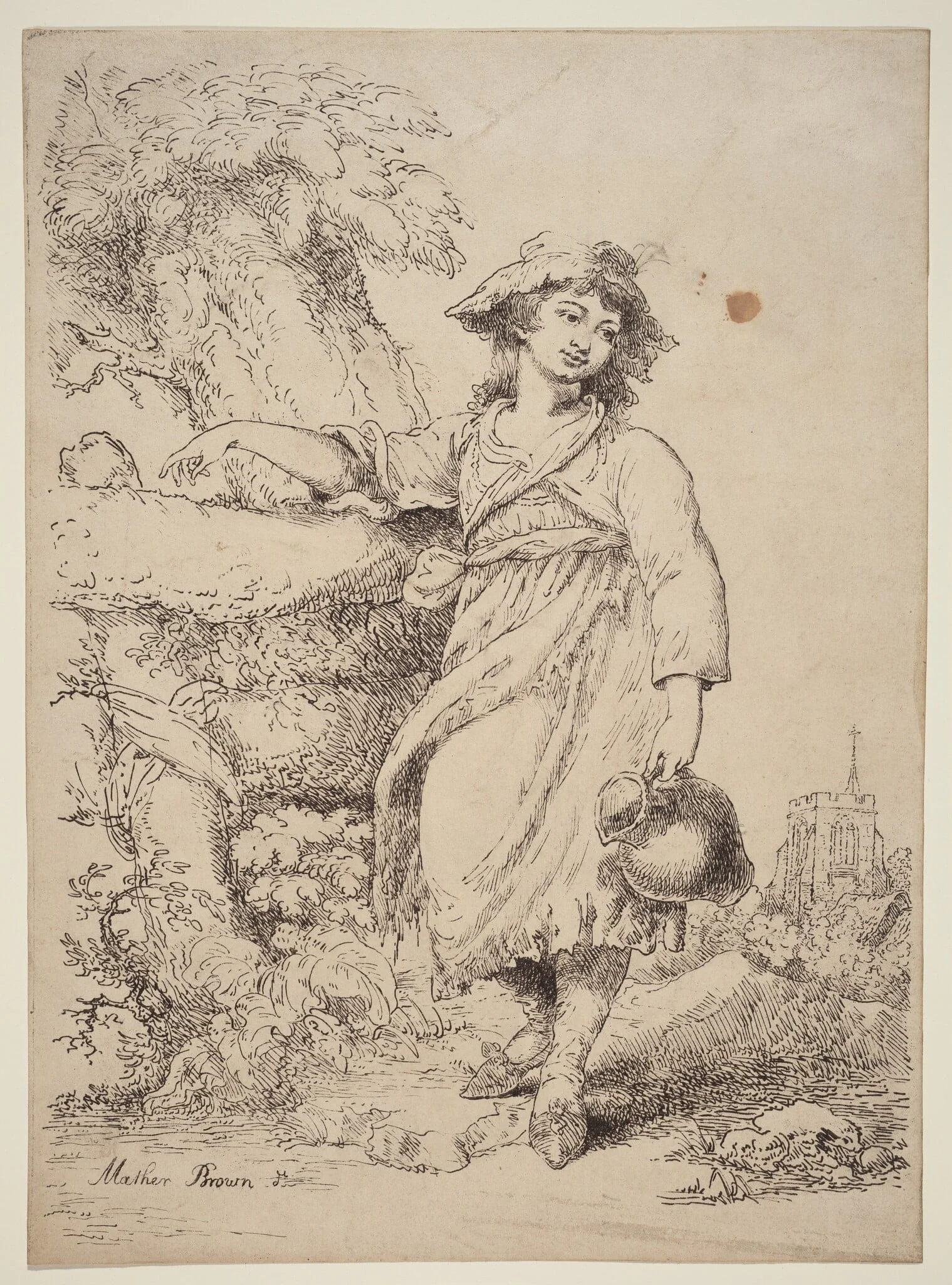 Girl with a Pitcher, by Mather Brown, ink, 1808