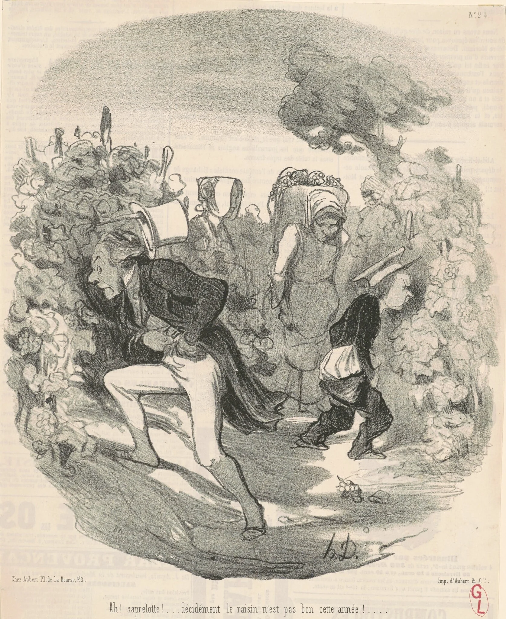 Ah! Saperlotte! ... Le raisin n'est pas bon cette année! ..., by Honoré Daumier, ink, 1845