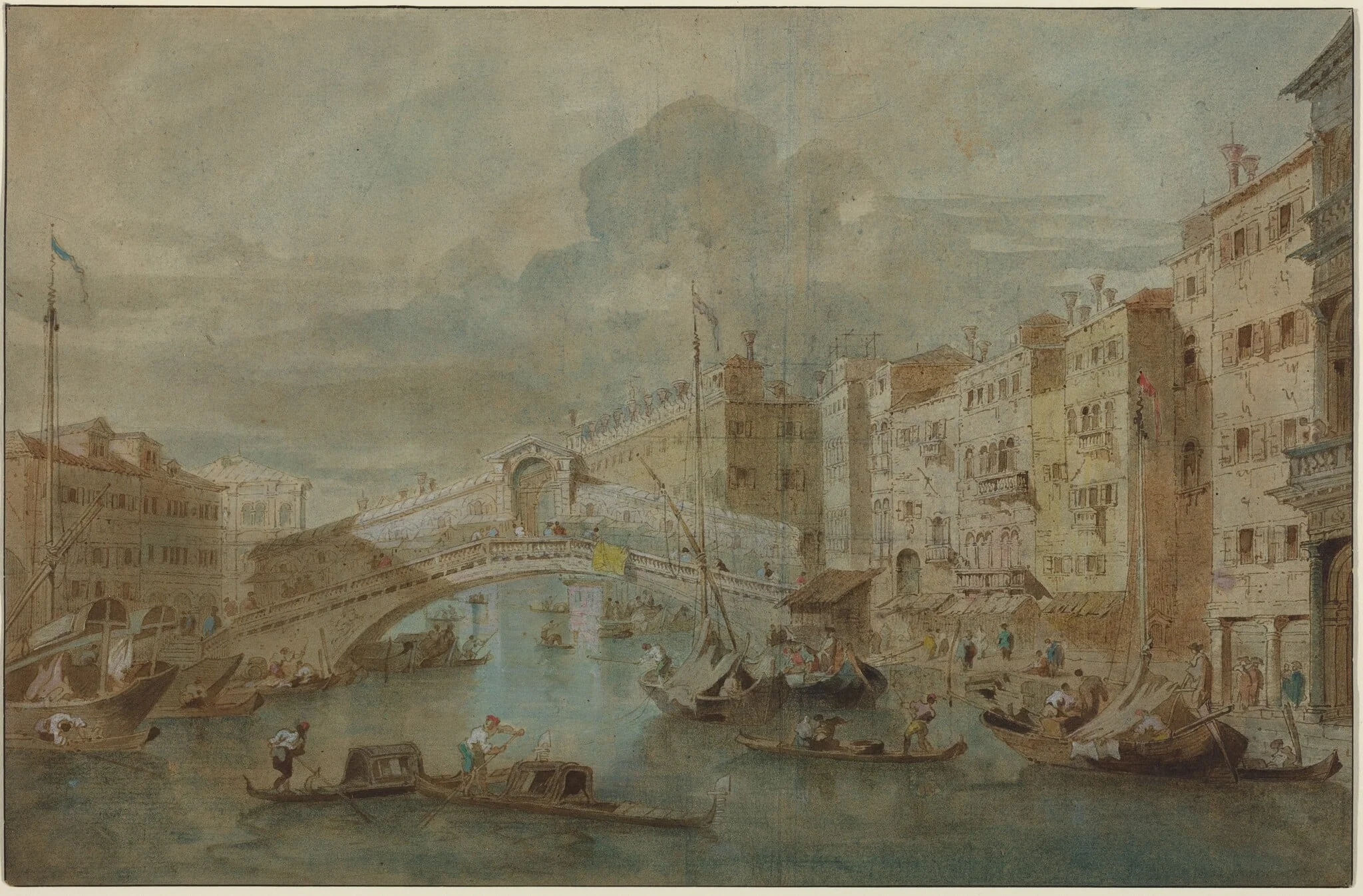 View of the Rialto Bridge, Venice, by Francesco Guardi, ink, 1752