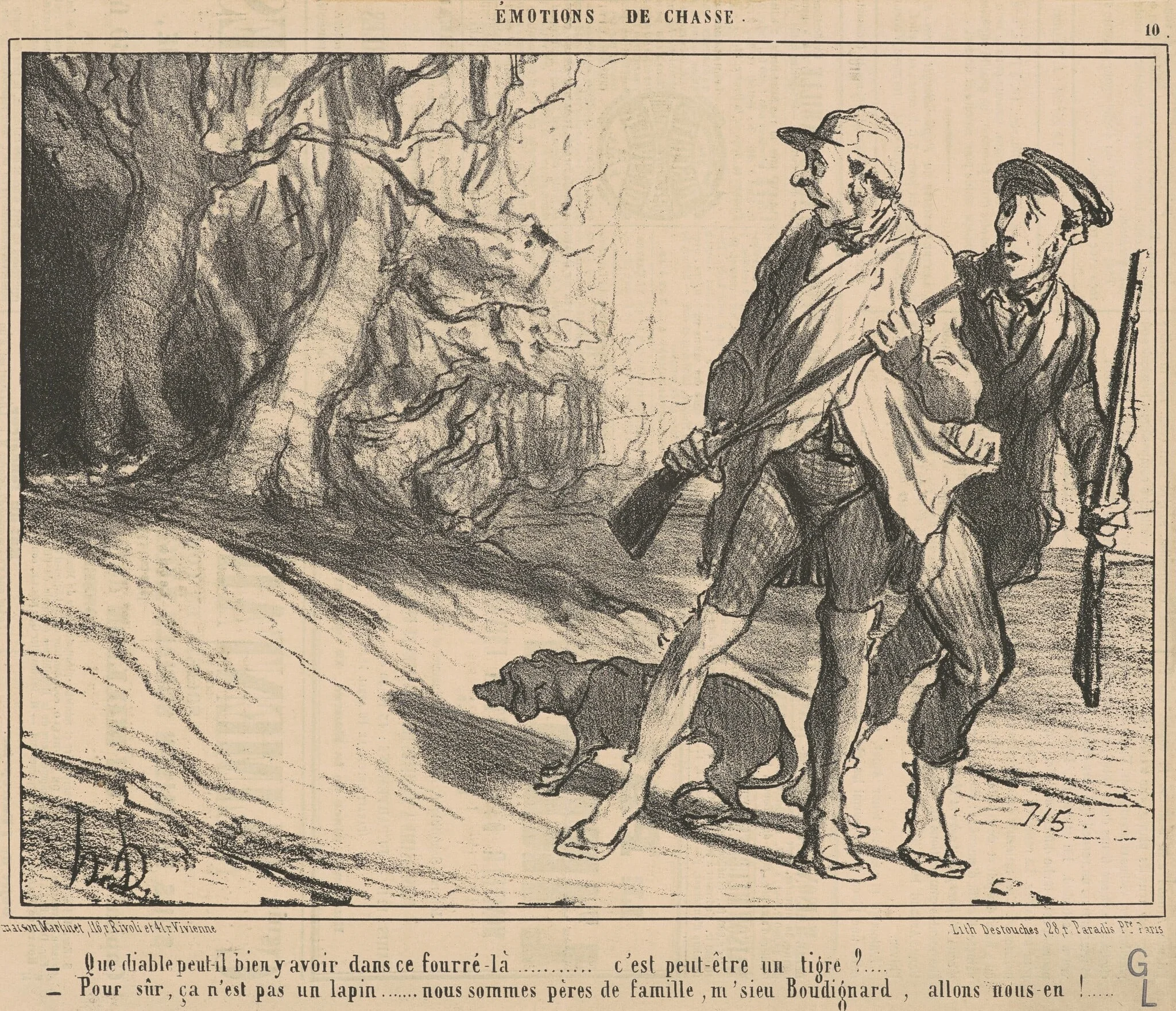 Que diable peut-il bien y avoir dans ce fourré-la? ..., by Honoré Daumier, ink, 1854
