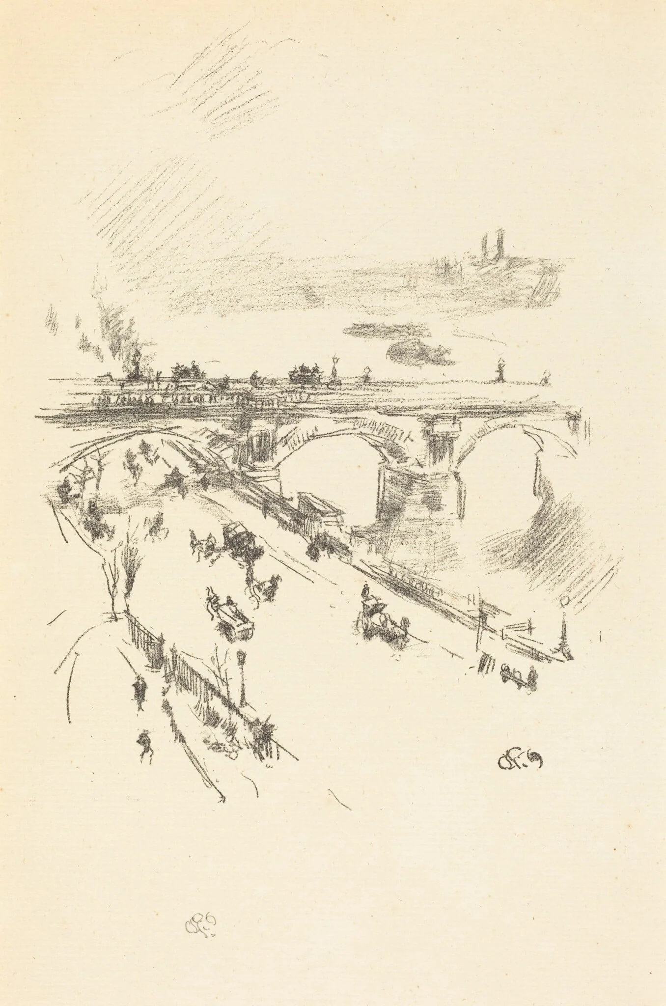 Waterloo Bridge, by James McNeill Whistler, ink, 1896
