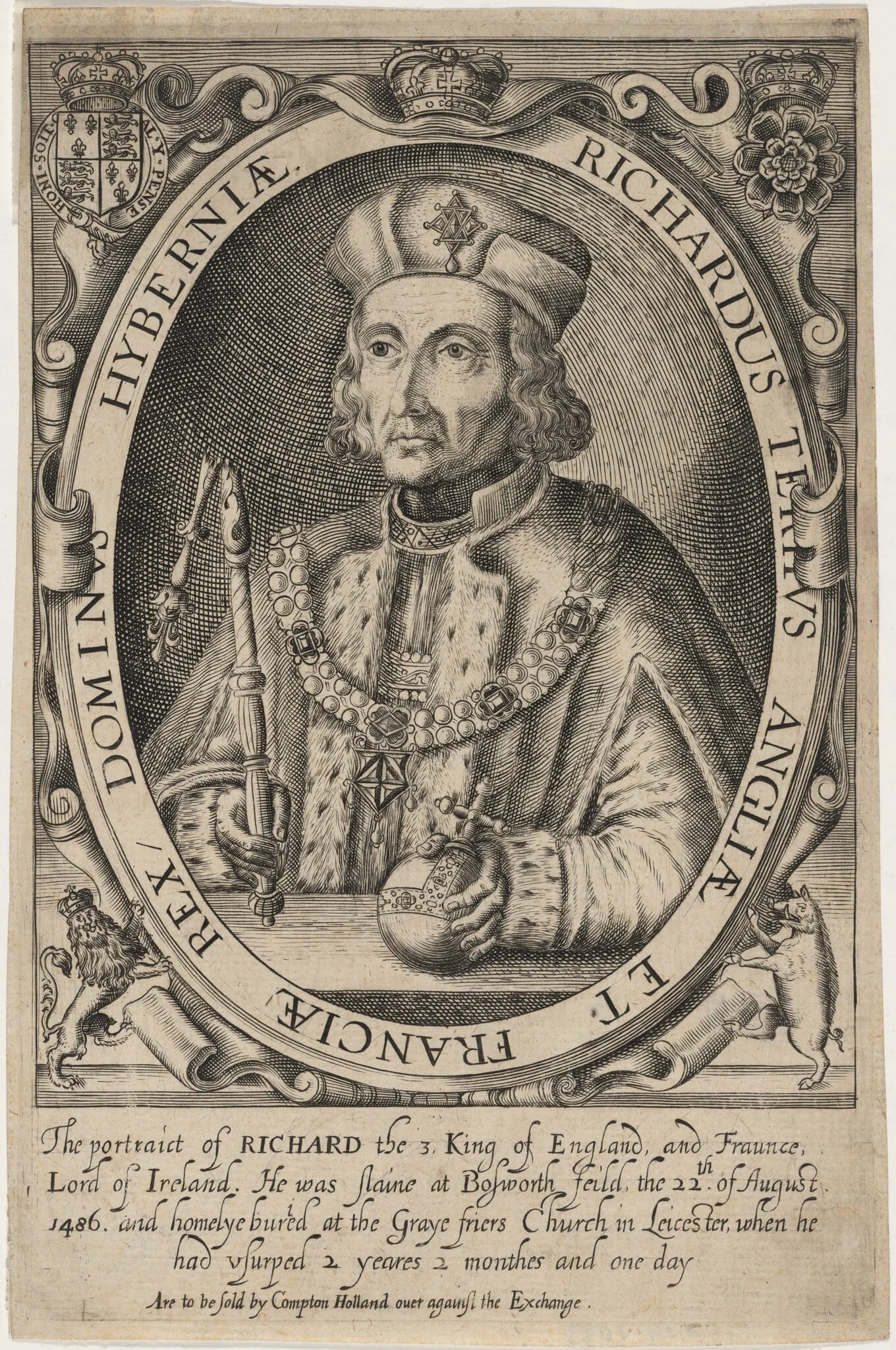 Richard III of England, by Renold Elstrack, ink, 1618