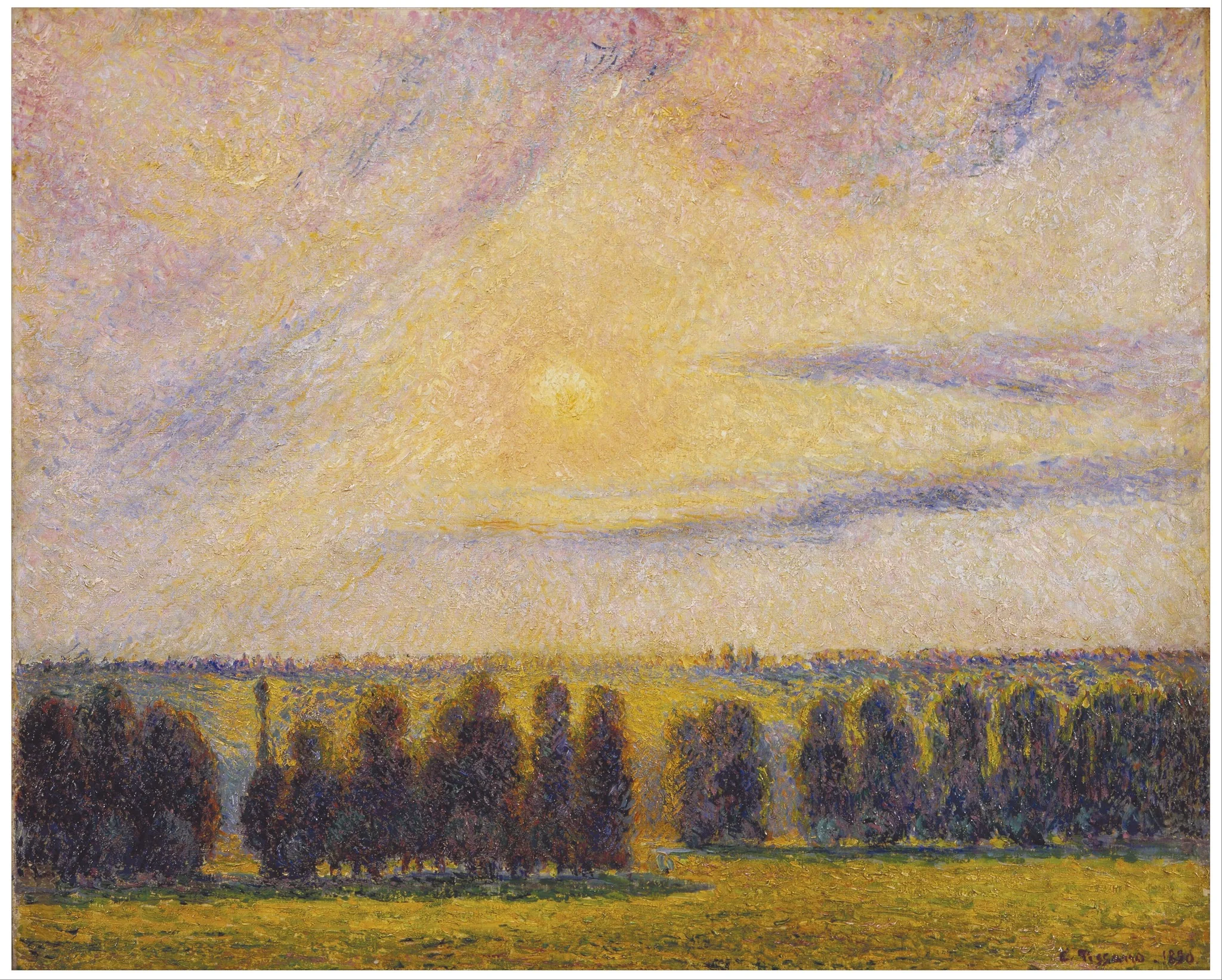 Sunset at Éragny, by Camille Pissarro, oil, 1896