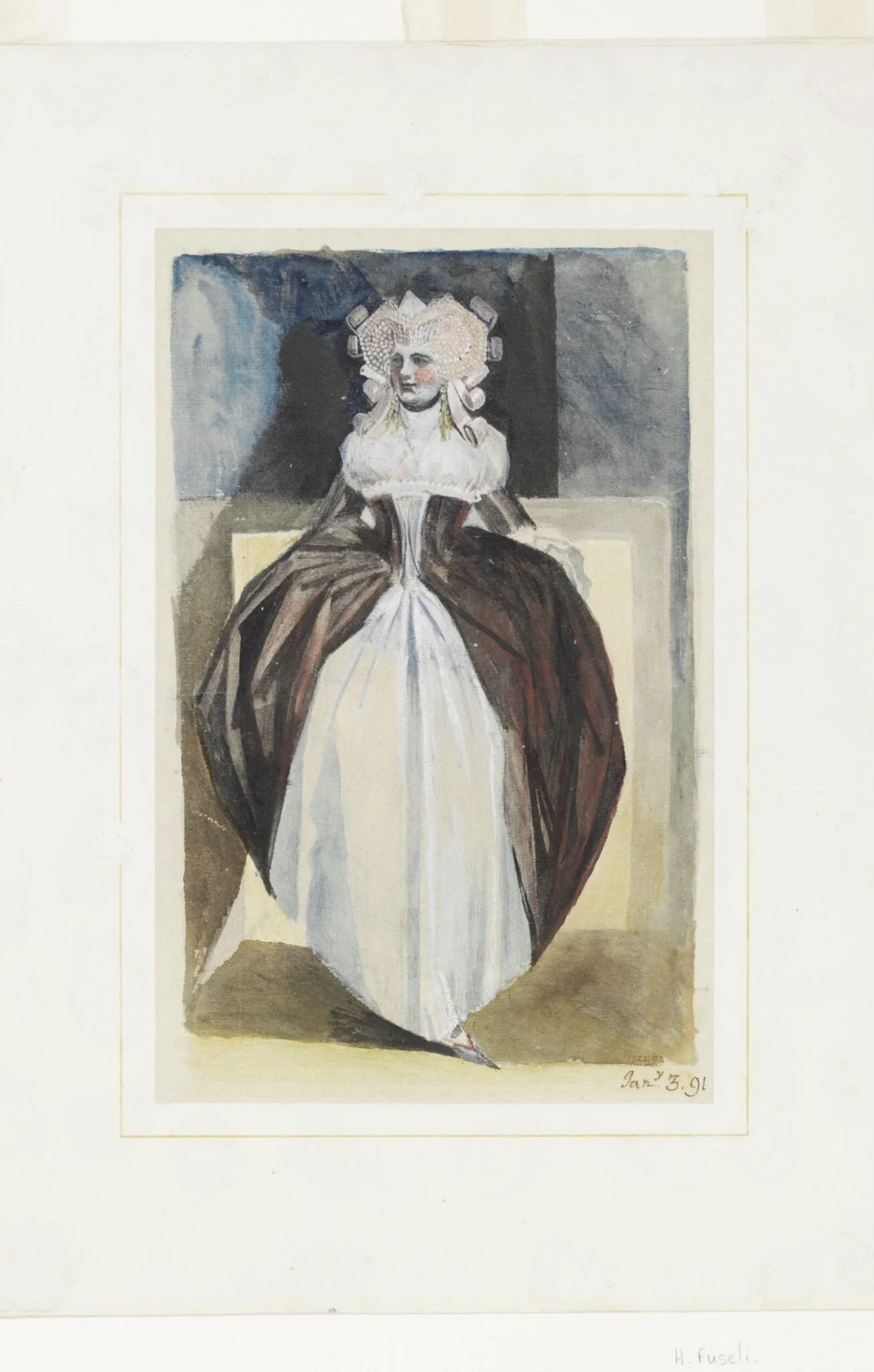 Lady in 17th century costume, by Henry Fuseli, watercolor, 1791