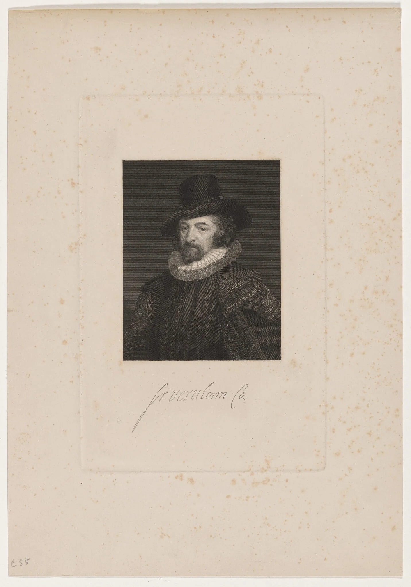 Francis Bacon, Lord Verulam, by Unknown 19th Century, ink, 1850