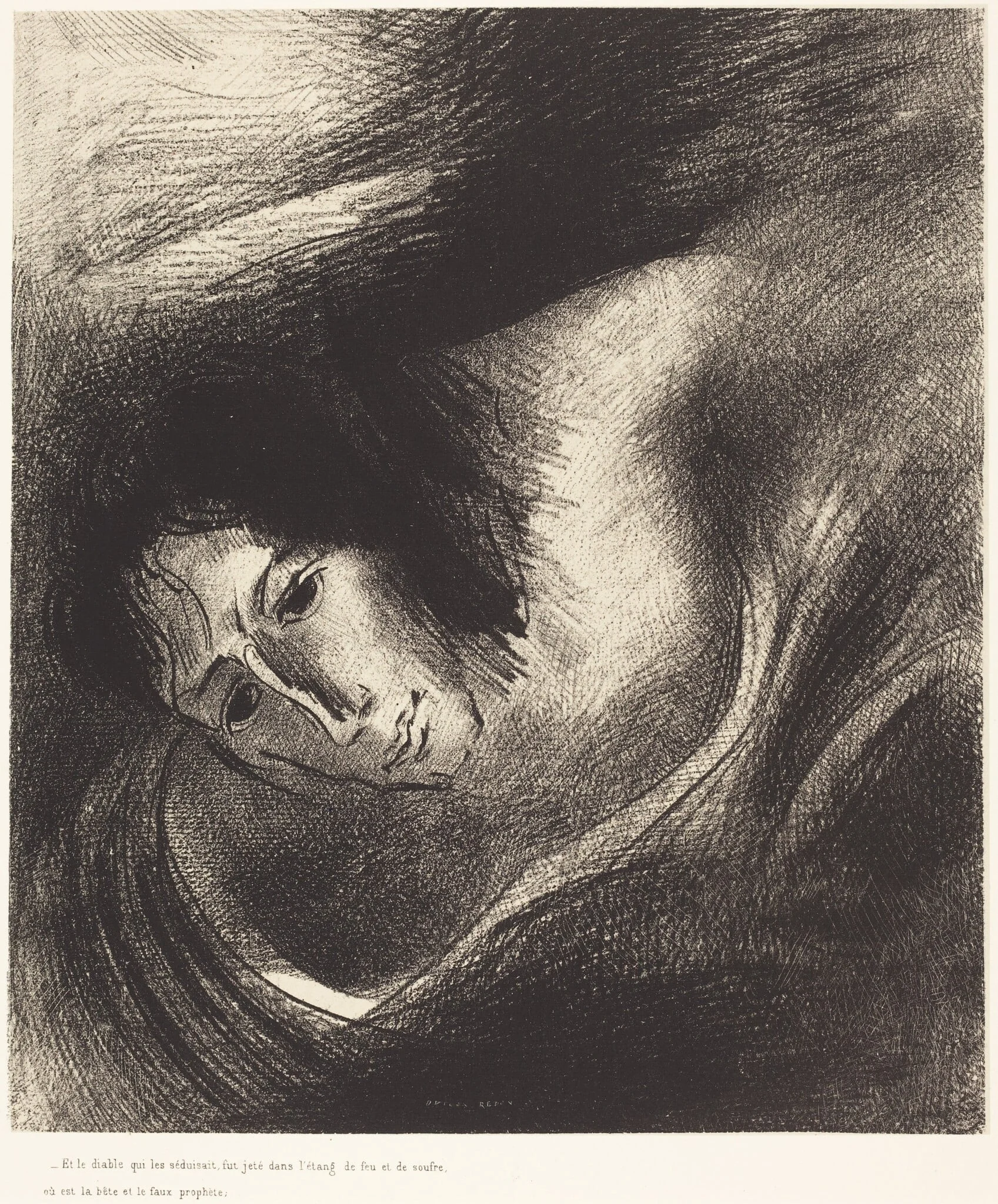Et le diable qui les seduisait, fut jete dans l'etang de feu et de soufre, ou es la b ete et le faux prophete (And the devil thatdeceived them was cast into the lake of fire and  brimstone, where the beast and the false prophet are), by Ambroise Vollard, ink, 1899