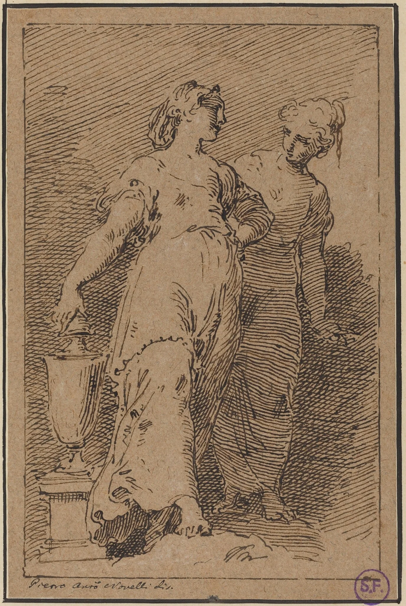 Two Young Women, by Pietro Antonio Novelli, ink, 1766