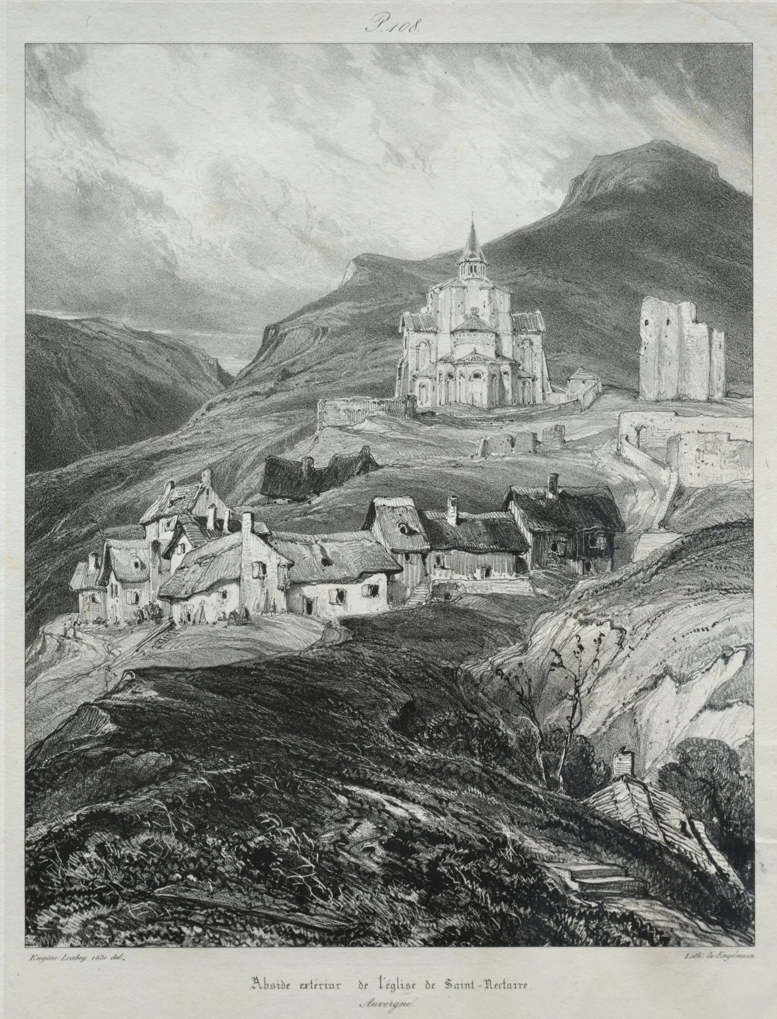 Voyages pittoresques et romantiques dans l'ancienne France, Auvergne:  Abside de l'église de Saint Nectaire, by Eugène Isabey, 1831