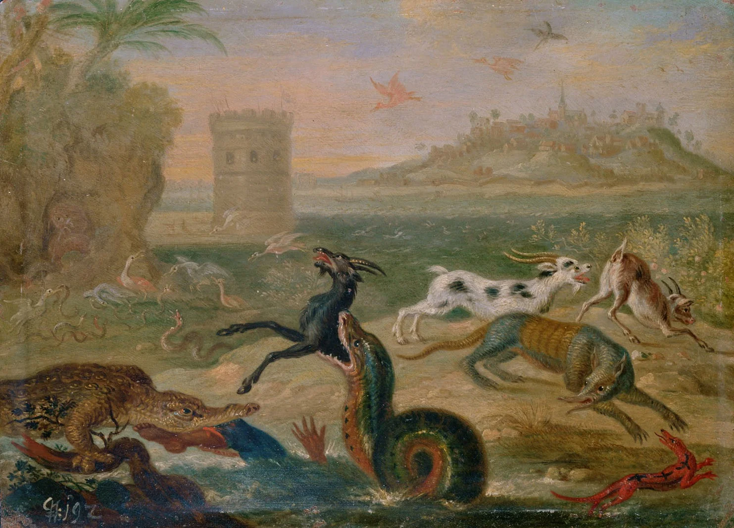 Ansichten aus den vier Weltteilen mit Szenen von Tieren: Olinda (Pernambuco, Brasilien), by Ferdinand van Kessel the Elder, unspecified, 1682