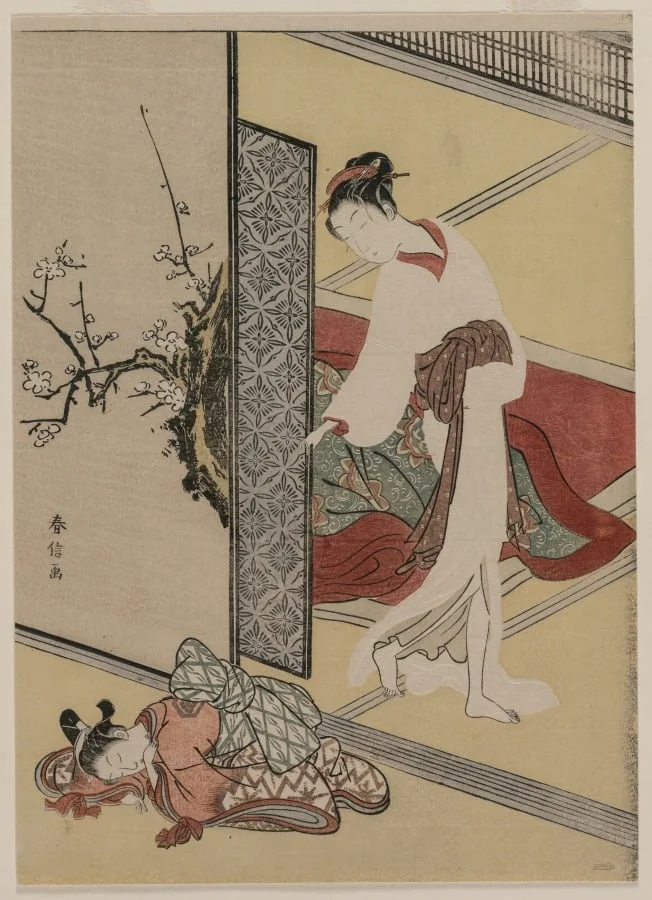 Courtesan and Sleeping Attendant, by Suzuki Harunobu, 1764
