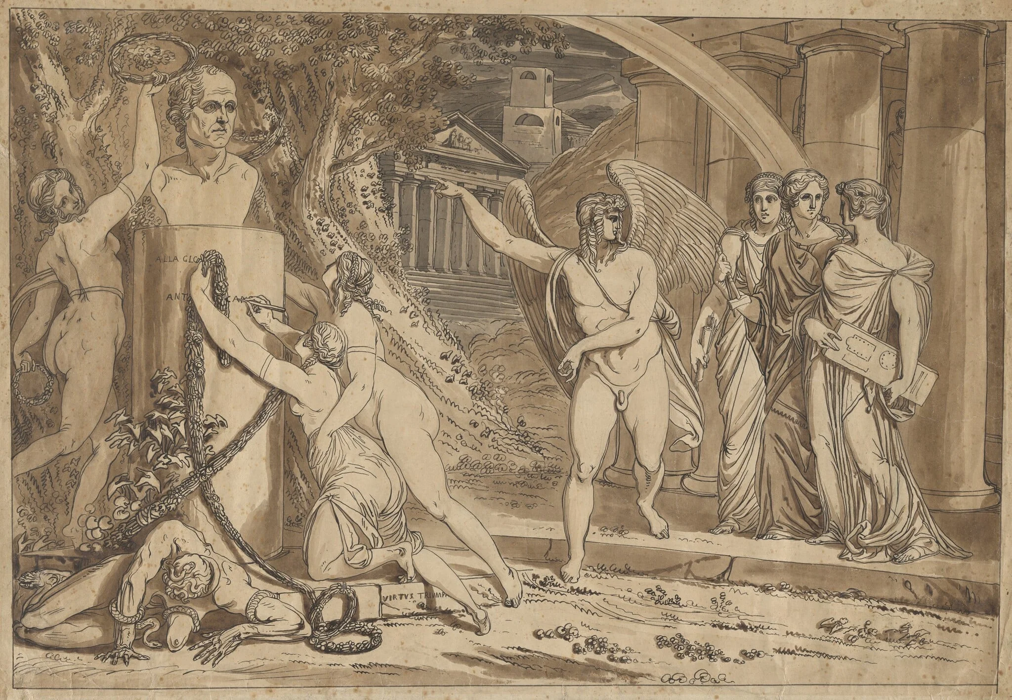 Virtues Crowning the Bust of Canova, by Michele Sangiorgi, graphite, 1812