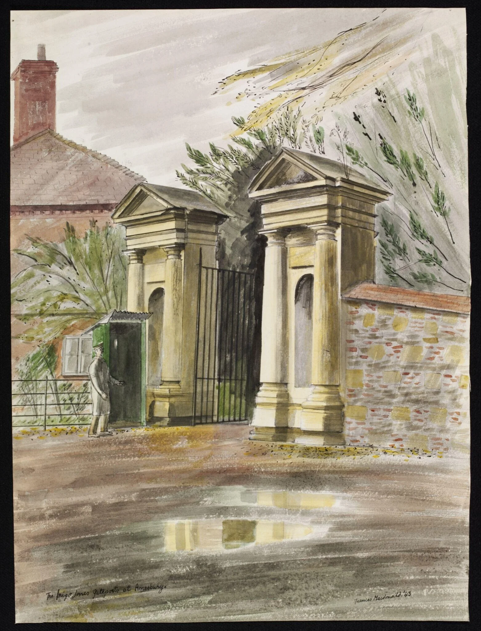 The Inigo Jones Gateposts at Amesbury, by Frances Macdonald, watercolor, 1943