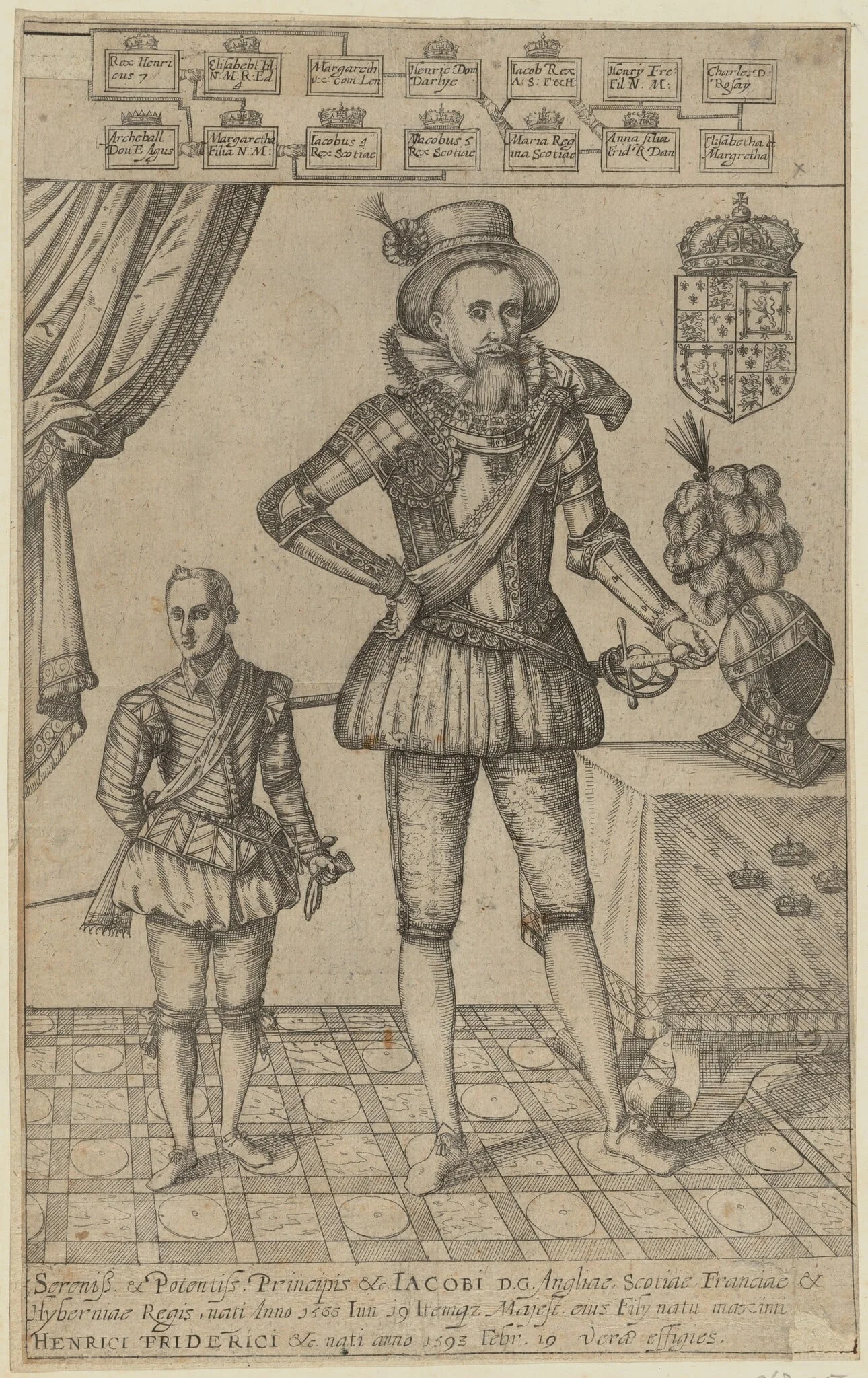 James I and Prince Henry Frederick, by Unknown 19th Century, ink, 1850