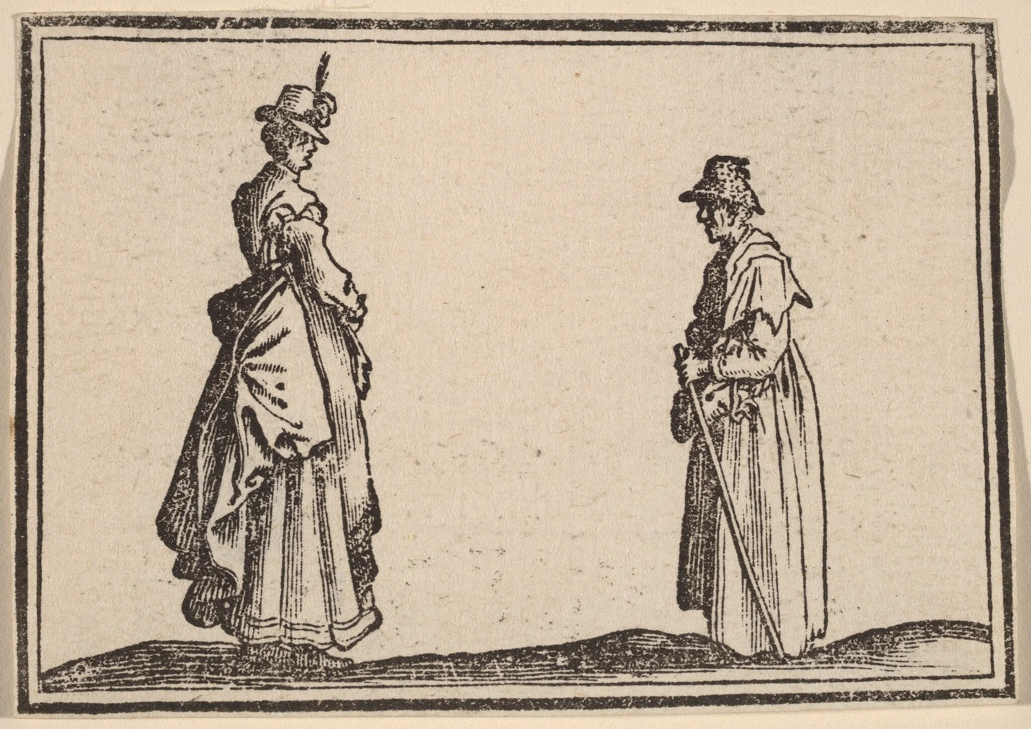 Two Women in Profile, by Edouard Eckman, ink, 1621
