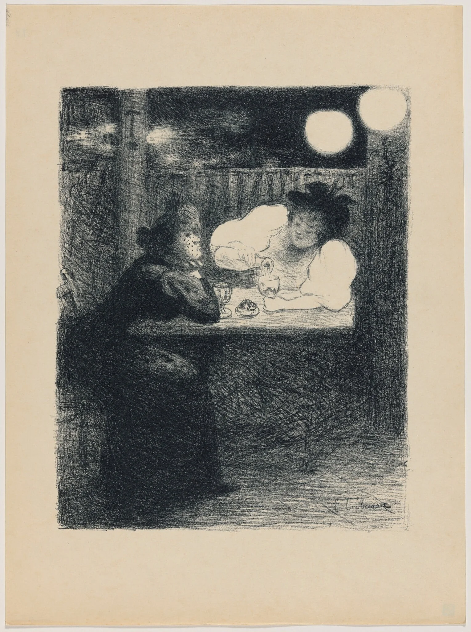 Les femmes à l'absinthe (Women with Absinthe), by Paul Edouard Crébassa, ink, 1894