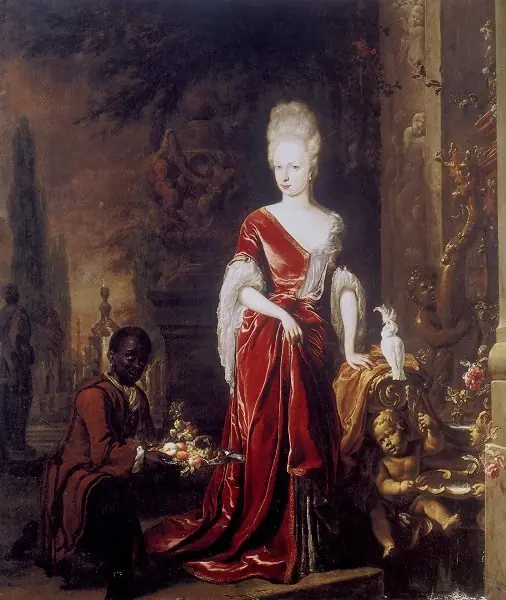 Portrait of Elisabeth Charlotte of the Palatine, duchess of Orléans (1652-1722), with a servant