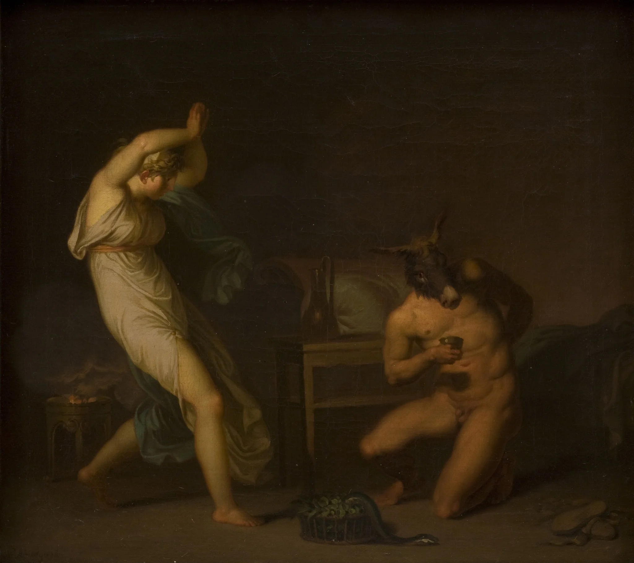 Fotis sees her Lover Lucius Transformed into an Ass. Motif from Apeleius' The Golden Ass, by Nicolai Abildgaard, oil, 1809