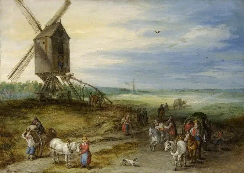 Landscape with mill and carts