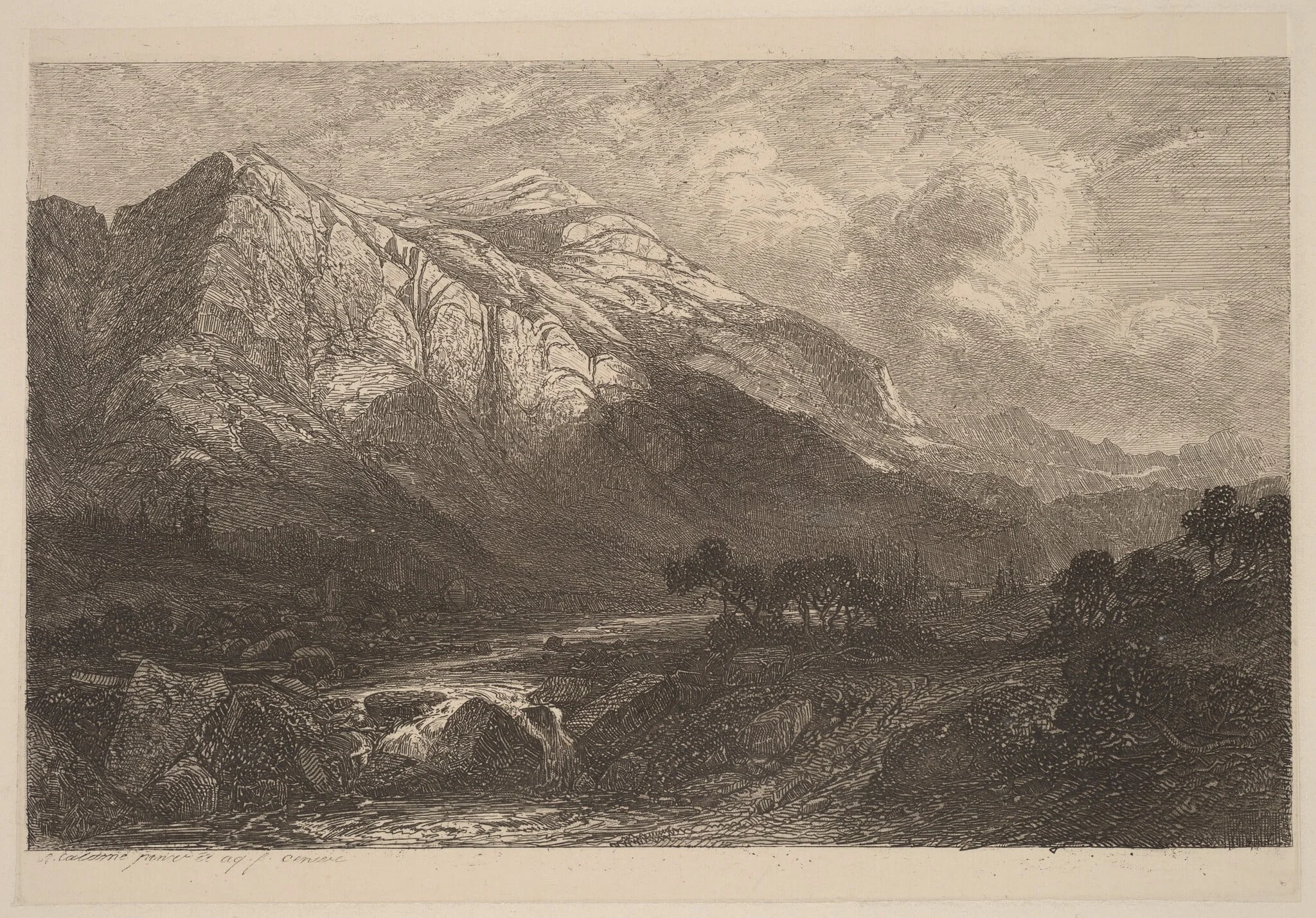 Mountain Stream, by Alexandre Calame, ink, 1840