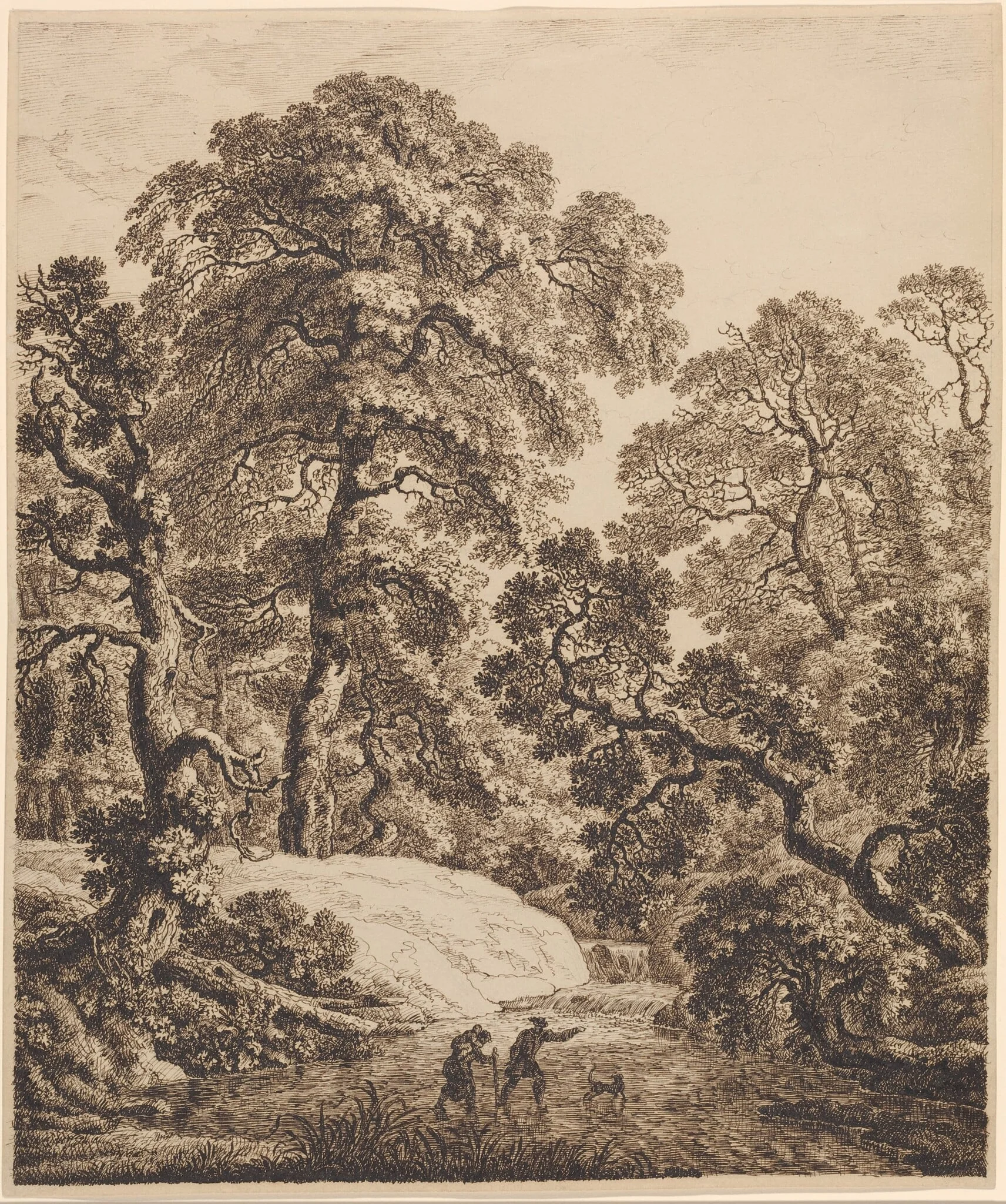 An Oak Forest with a Family of Travelers, by Emanuel Steiner, ink, 1820