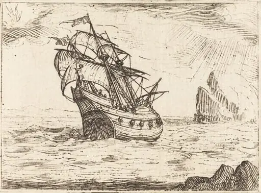 Ship Navigating Near Rocks